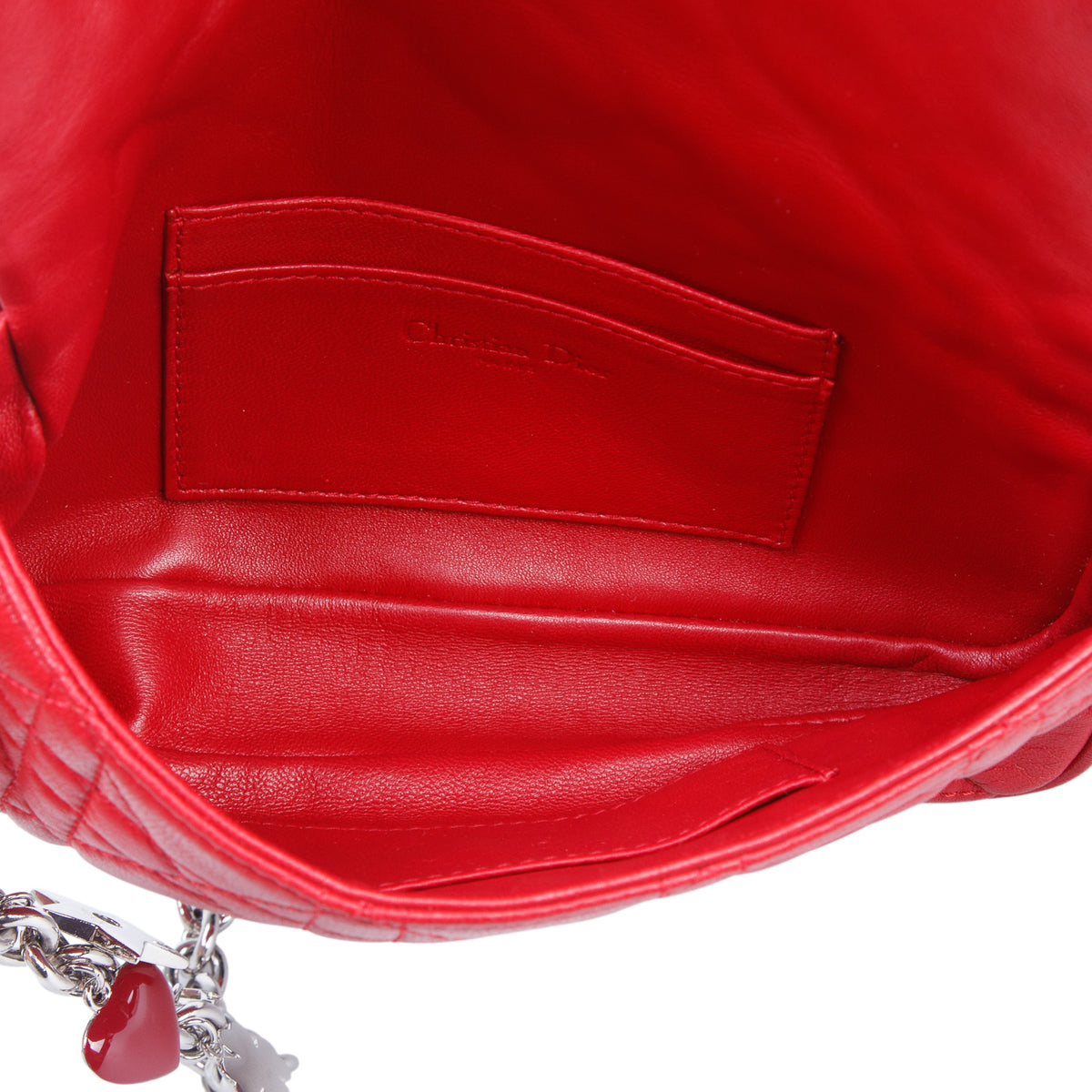 Christian Dior Red Lambskin Cannage Miss Dior Charms Pouch