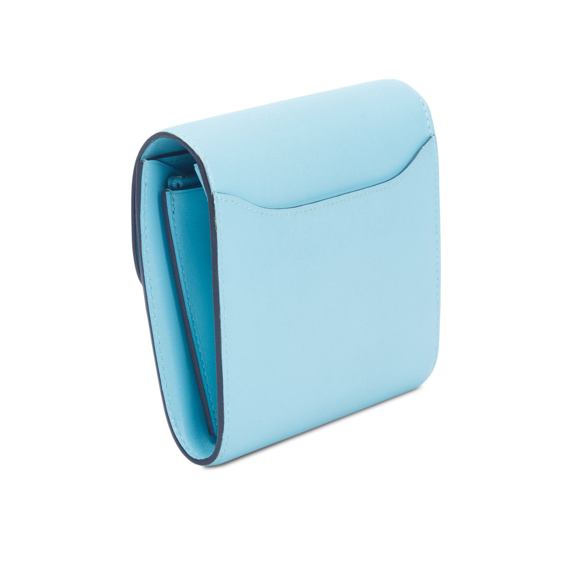 Hermes Blue Atoll Tadelakt Leather Lizard Constance H Compact Wallet w/ Box