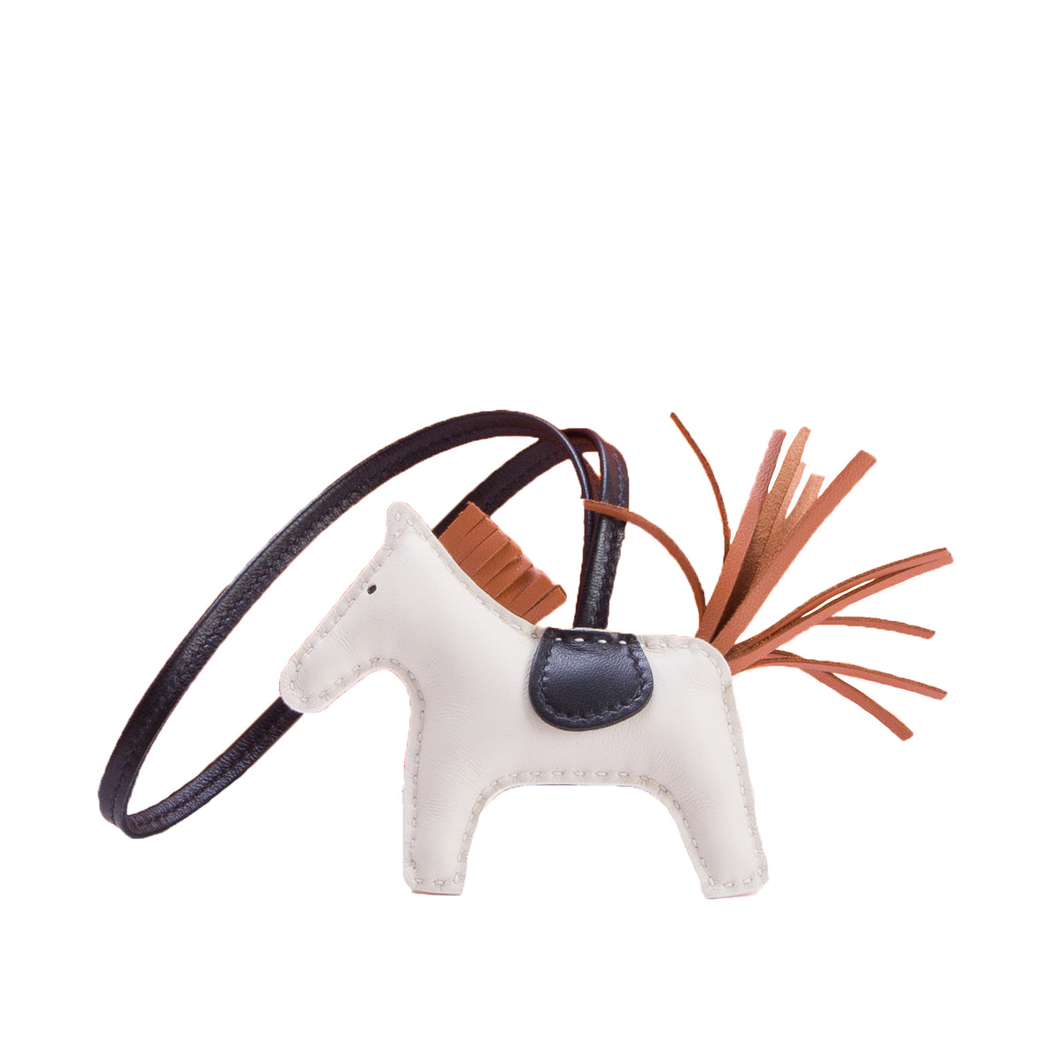 Hermes 2025 Craie/Gold/Noir Milo Lambskin Grigri Rodeo Horse Bag Charm PM w/ Box