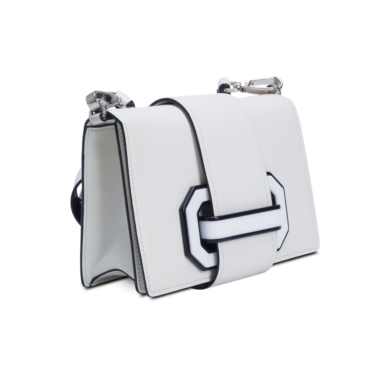 Prada White City Calf Plex Ribbon Bag w/ Strap