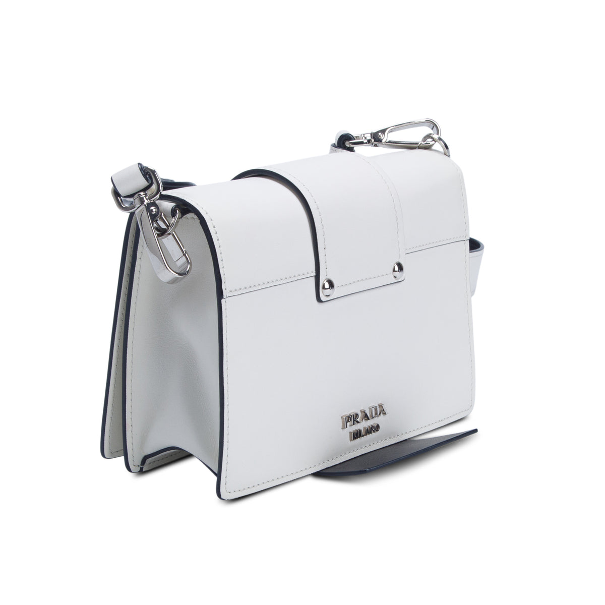 Prada White City Calf Plex Ribbon Bag w/ Strap