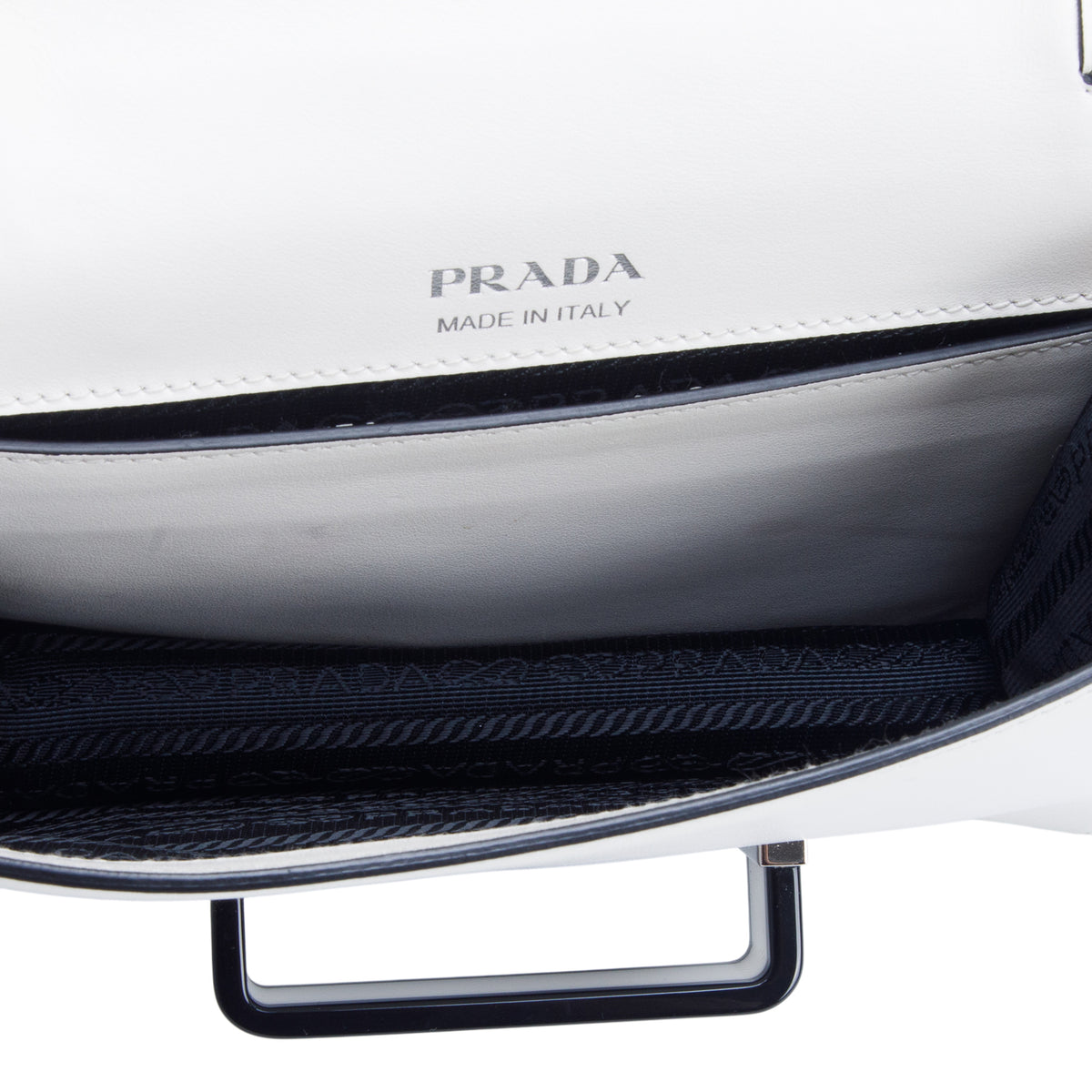 Prada White City Calf Plex Ribbon Bag w/ Strap