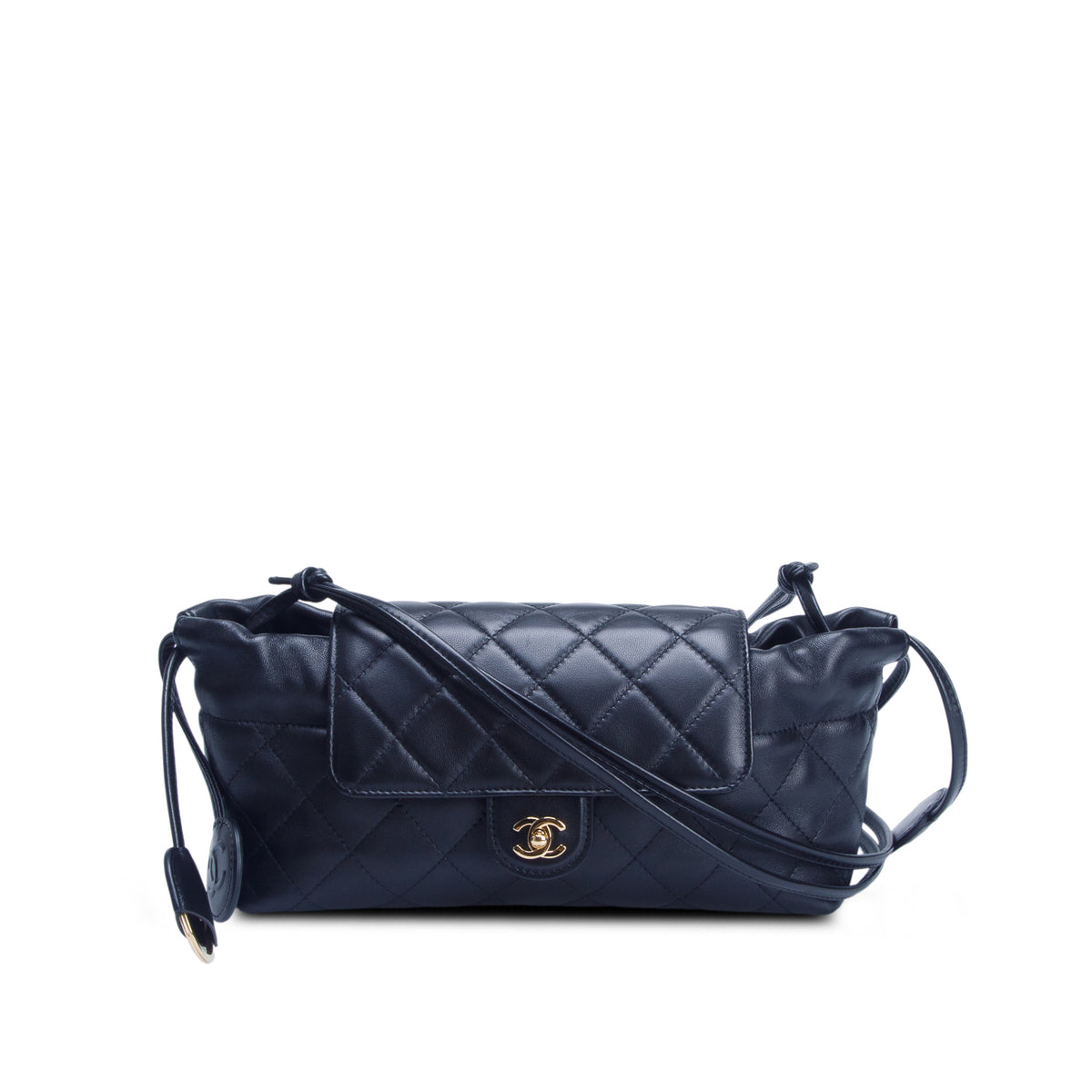 Chanel Black Lambskin Drawstring Clutch w/ Box