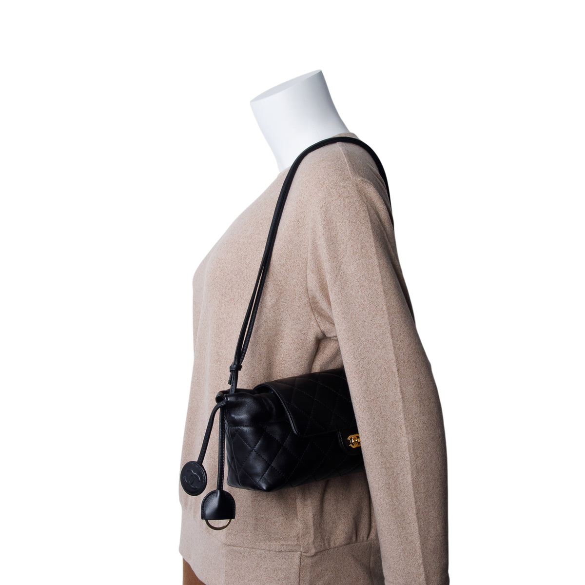 Chanel Black Lambskin Drawstring Clutch w/ Box