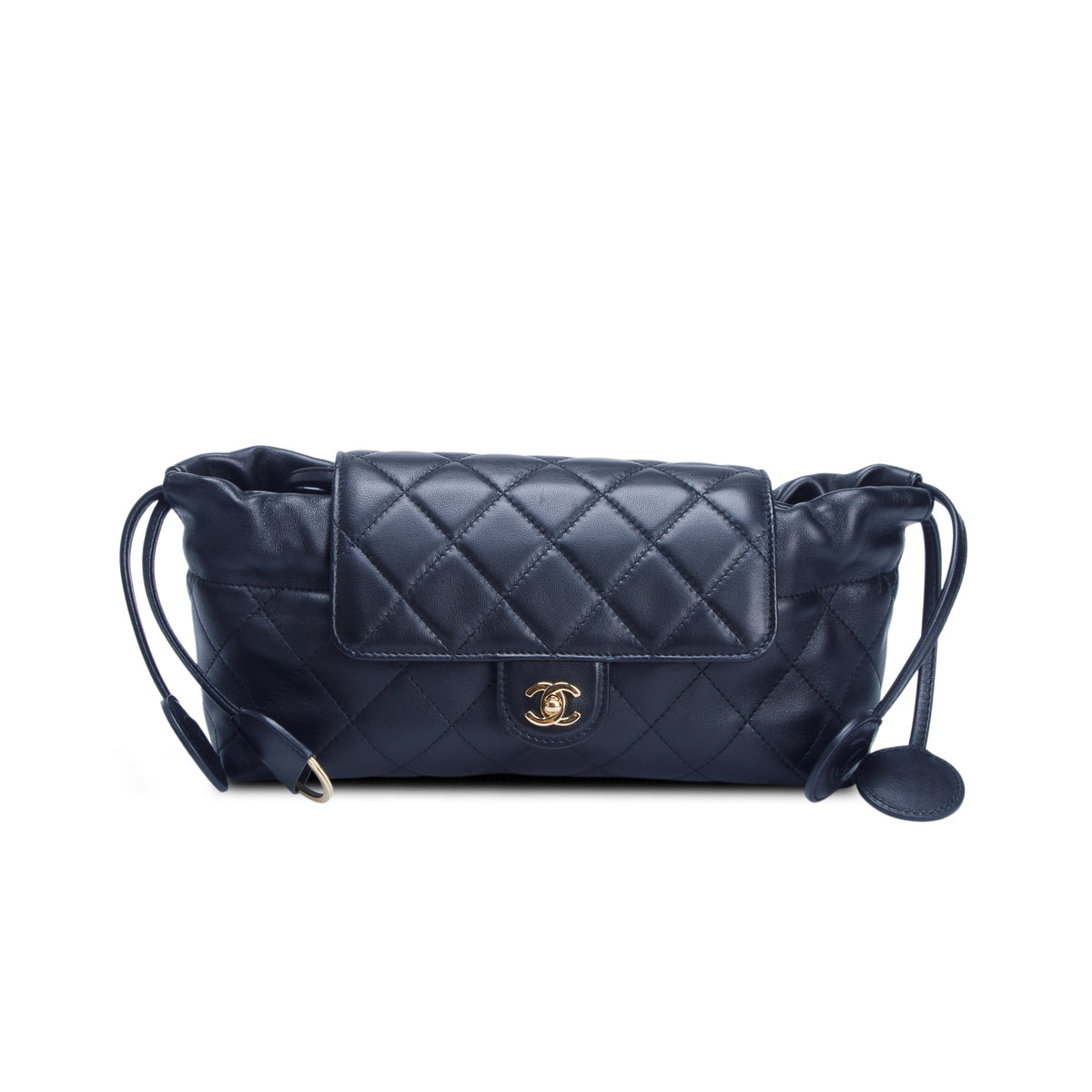 Chanel Black Lambskin Drawstring Clutch w/ Box