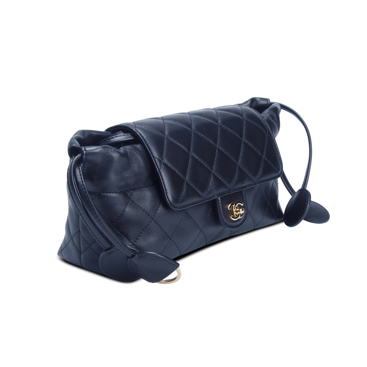 Chanel Black Lambskin Drawstring Clutch w/ Box