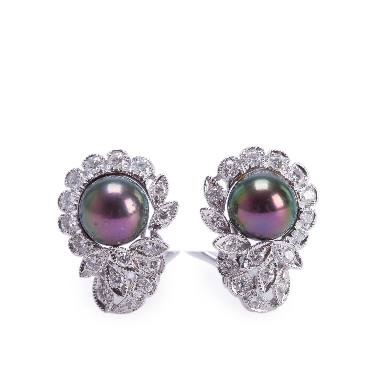 18k White Gold Pearl & Diamond Clip On Earrings