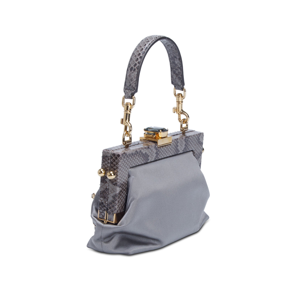 Dolce & Gabbana Grey Satin Snake Trim Crystal Embellished Clutch w/ Straps & Authenticity Card