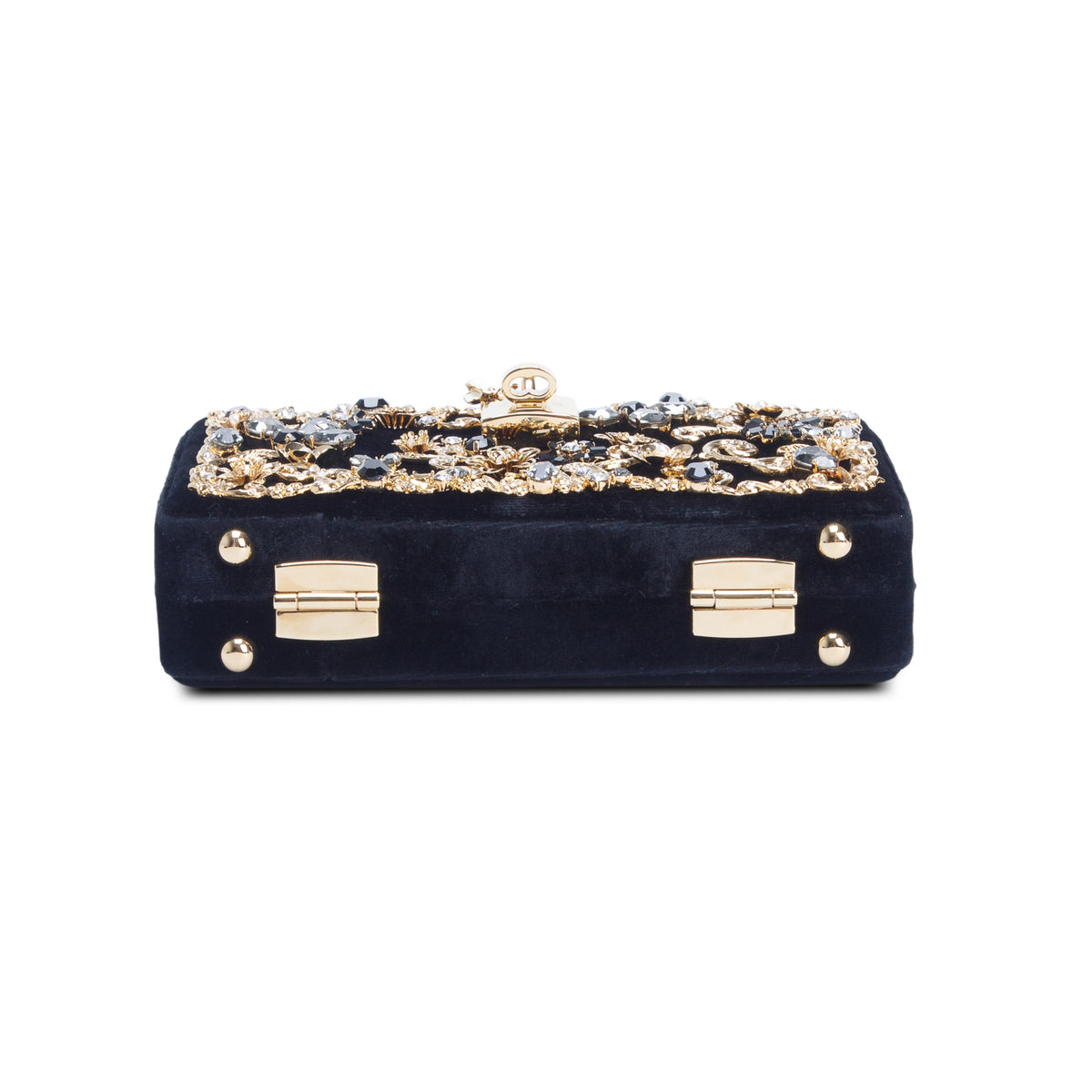 Dolce & Gabbana Black Velvet Crystal Floral Dolce Box Clutch w/ Authenticity Card