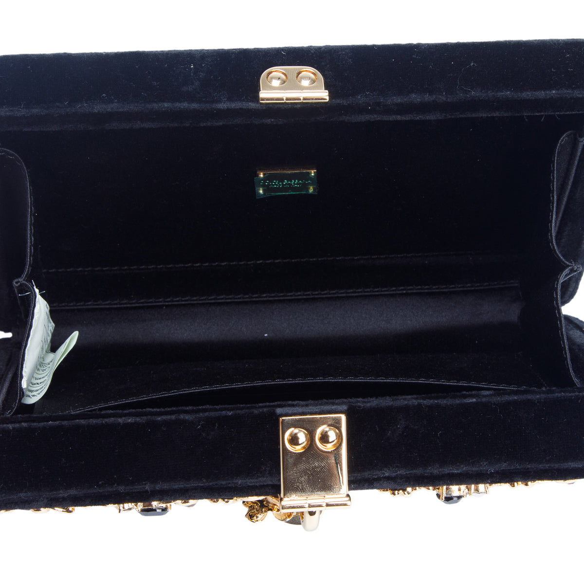 Dolce & Gabbana Black Velvet Crystal Floral Dolce Box Clutch w/ Authenticity Card