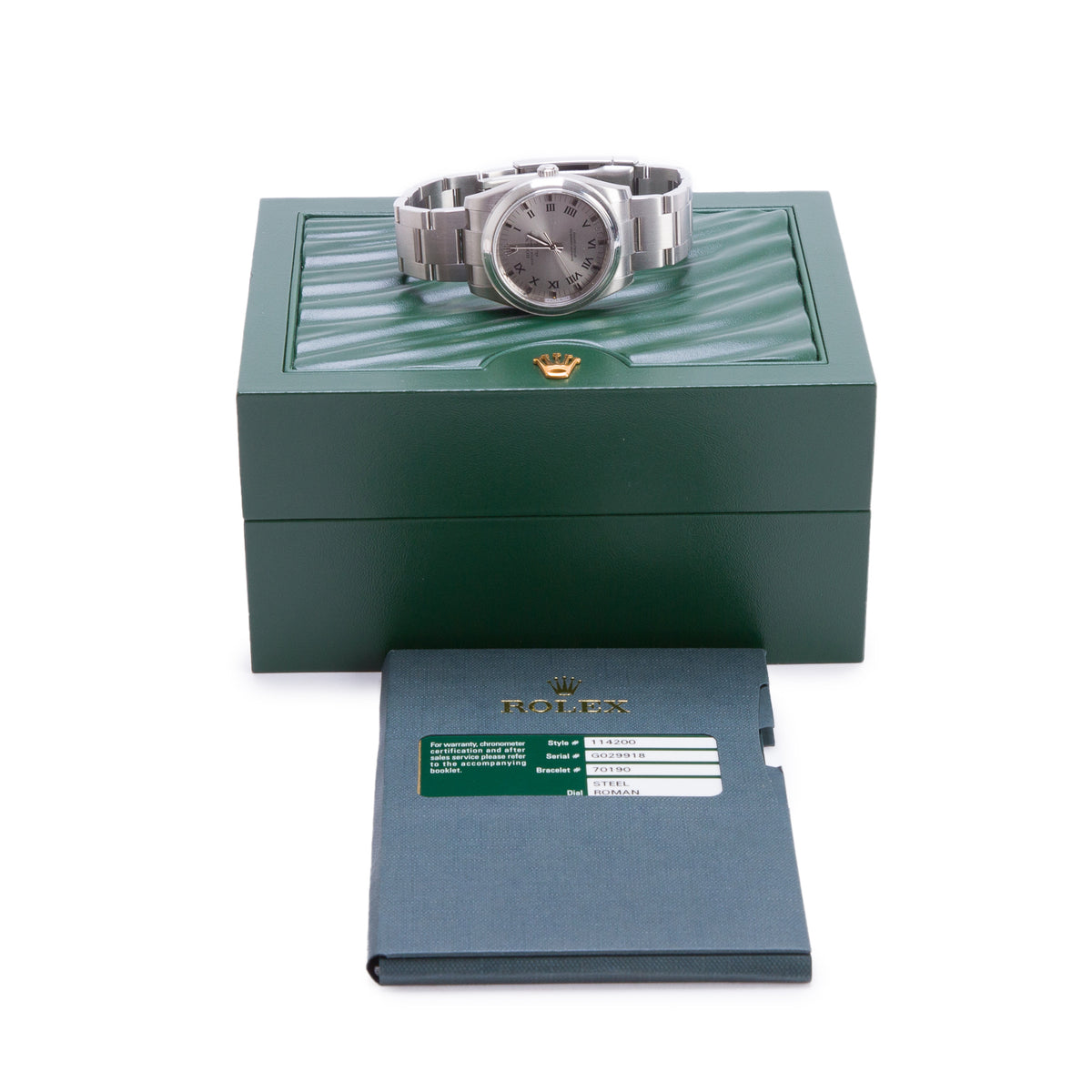 Rolex Stainless Steel Oyster Perpetual Air King 34 MM Automatic Watch Silver Dial 114200 w/ Box & Papers