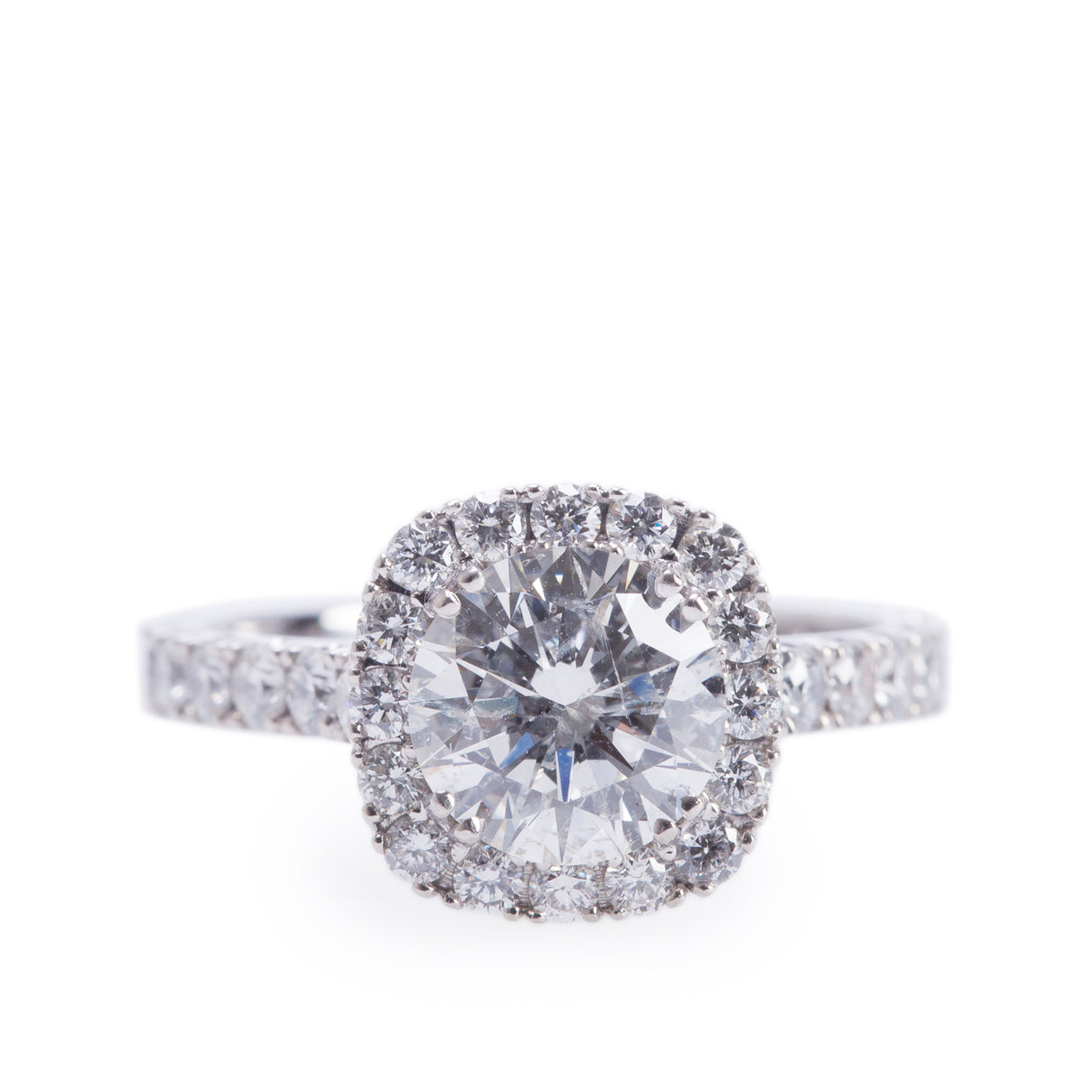 18k White Gold 1.60 ct. Round Cut Halo Design Diamond Engagement Ring, Size 6.5