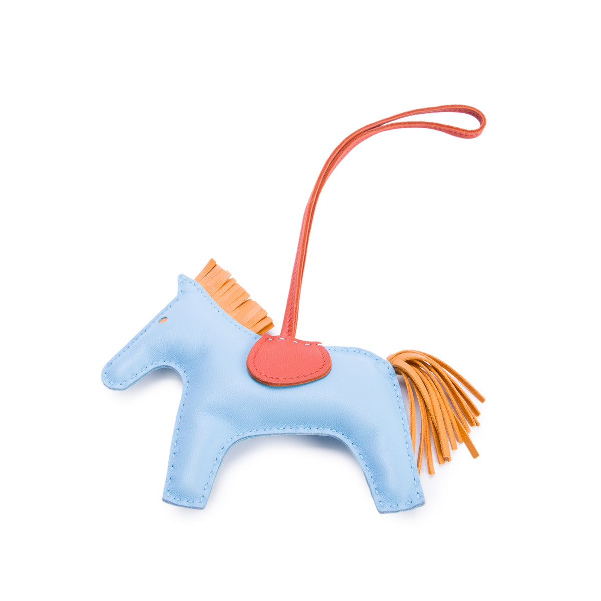 Hermes Celeste/Natural Boutun/Cornaline Milo Lambskin Grigri Rodeo Horse Bag Charm GM w/ Box
