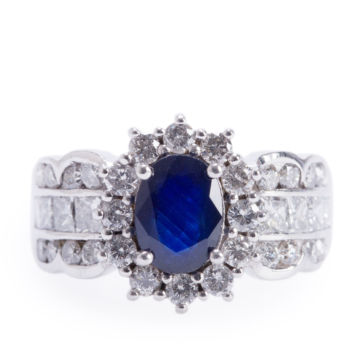Effy 14k White Gold Blue Sapphire & Diamond Ring, Size 7