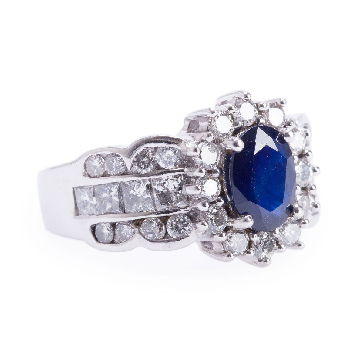 Effy 14k White Gold Blue Sapphire & Diamond Ring, Size 7