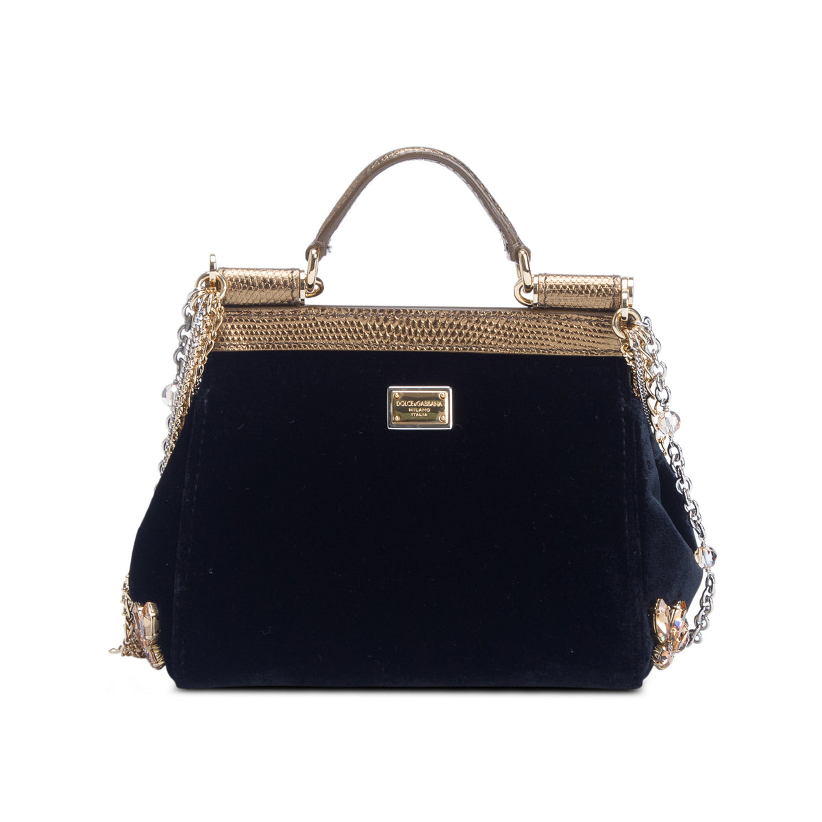 Dolce & Gabanna Black Velvet Crystal Embellished Mini Sicily w/ Authenticity Card