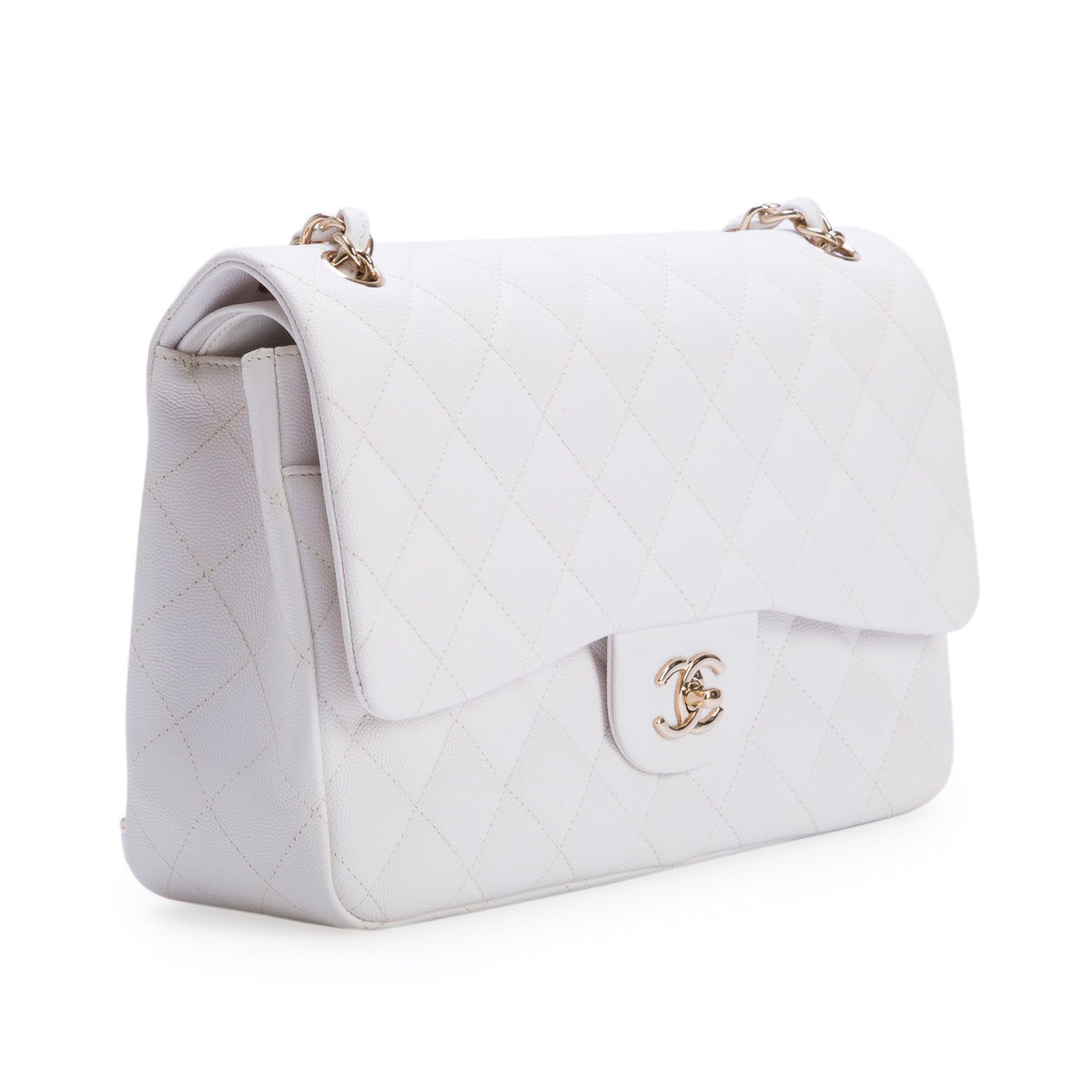 Chanel White Caviar Jumbo Classic Double Flap Bag