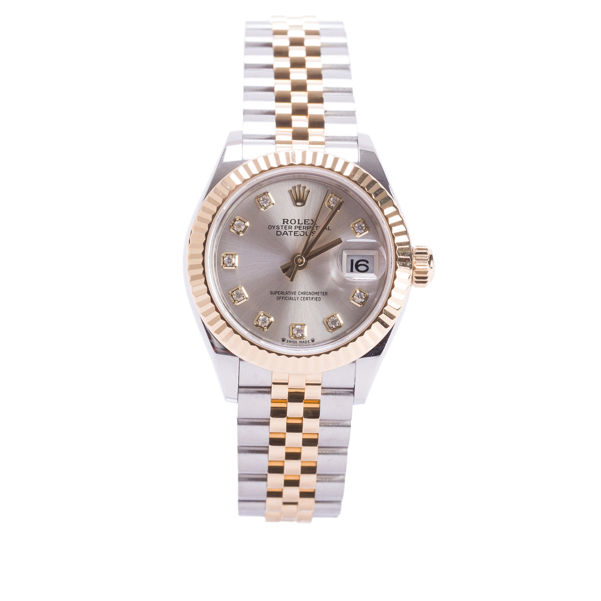 Rolex 2021 Stainless Steel & 18k Yellow Gold Lady-Datejust 28 MM Automatic Watch Silver Diamond Dial 279173 w/ Box & Papers