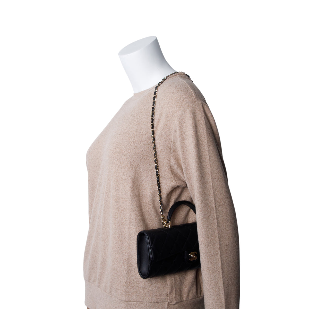 Chanel 2026 Black Lambskin Top Handle East West Flap w/ Box, Receipt & Strap