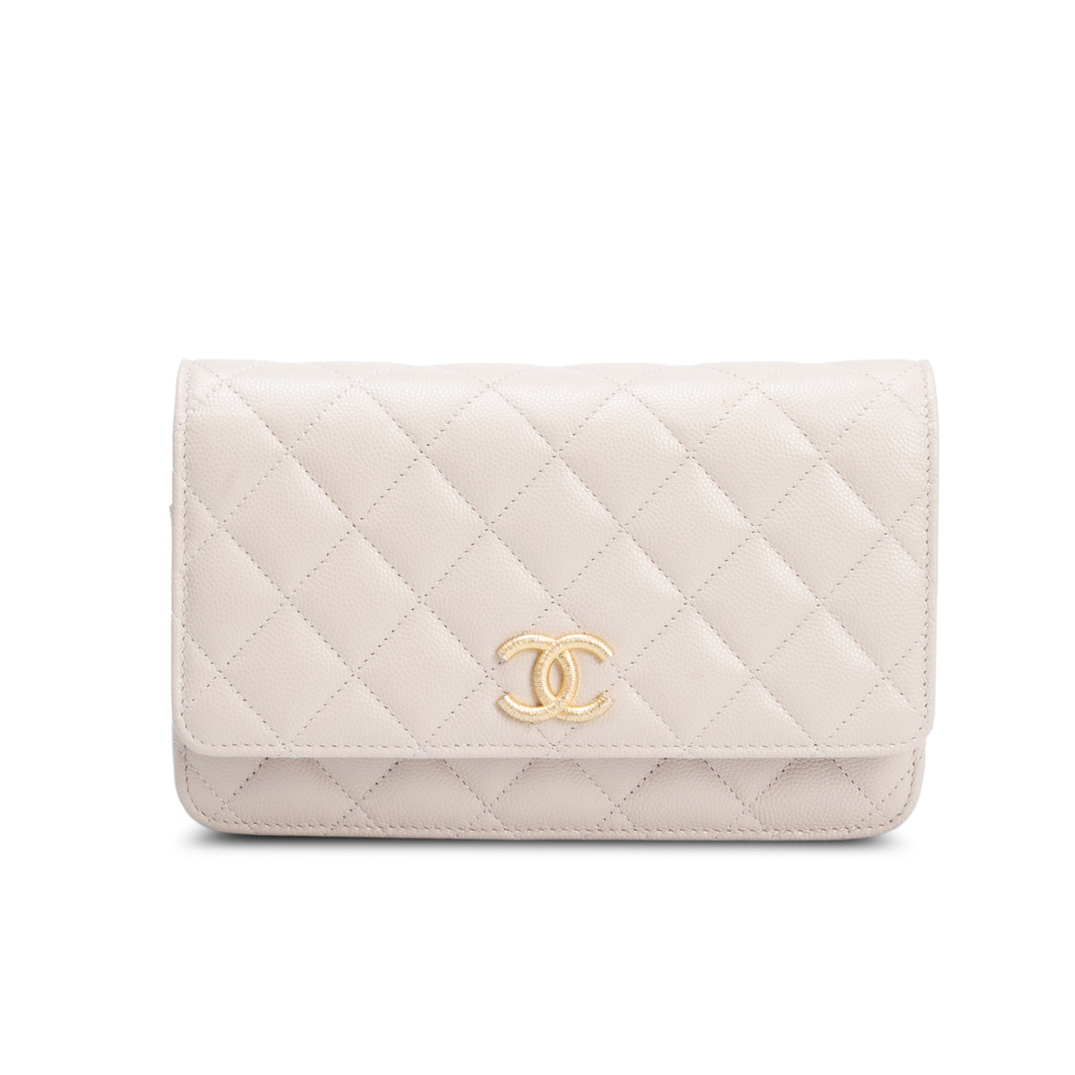 Chanel Beige Caviar Quilted Textured CC Wallet on Chain w/ Box