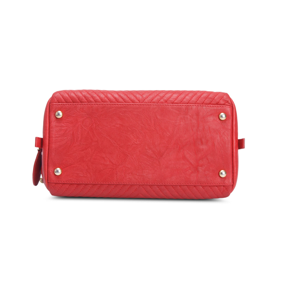 Chanel Red Chevron Aged Lambskin Bowling Bag