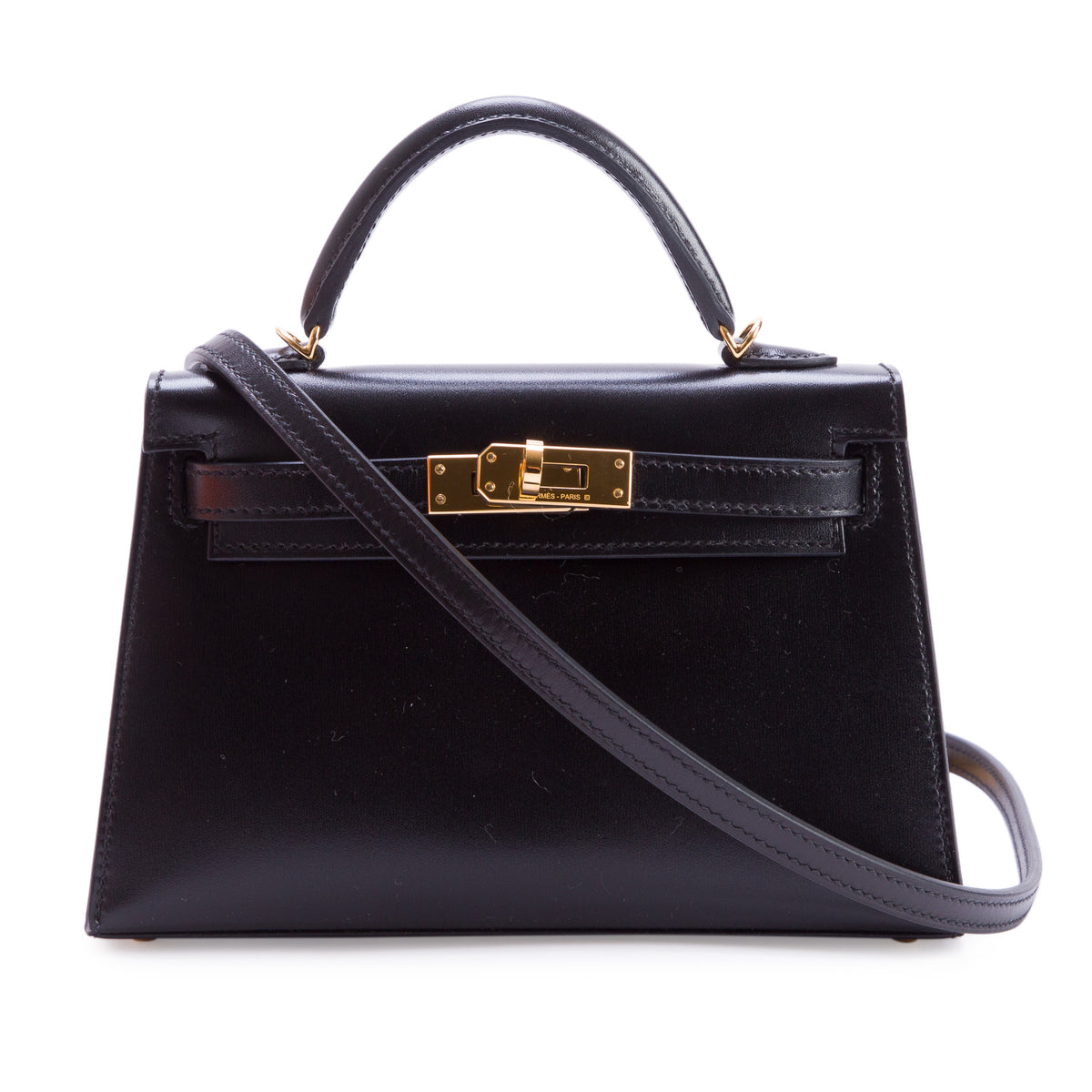 Hermes 2026 Noir Box Mini Kelly Sellier 20 w/ Box & Strap