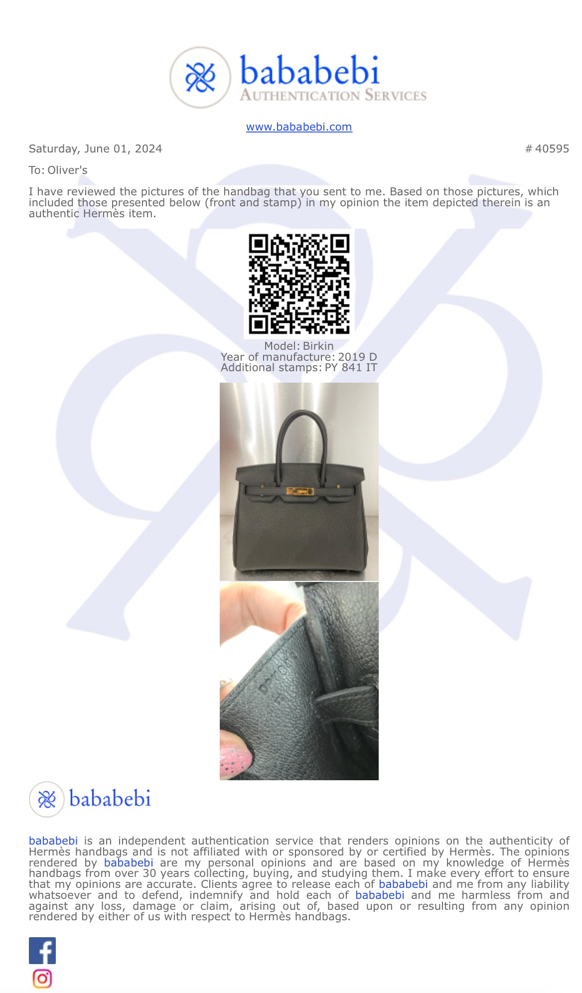 Hermes Noir Veau Togo Birkin 30 w/ Box