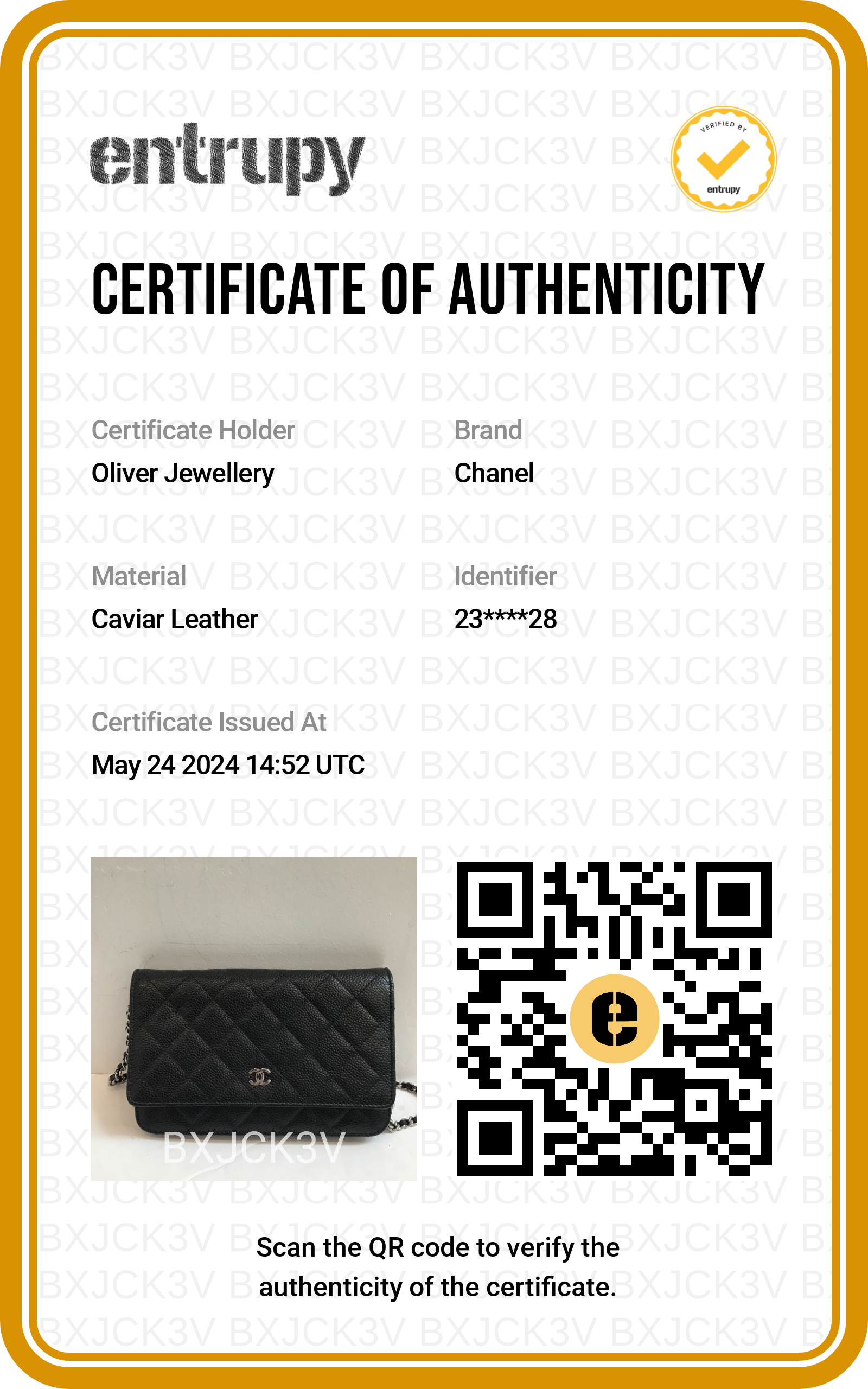 Chanel Black Quilted Caviar Leather Classic Wallet on Chain w/ Box, Receipt & Authenticity Card