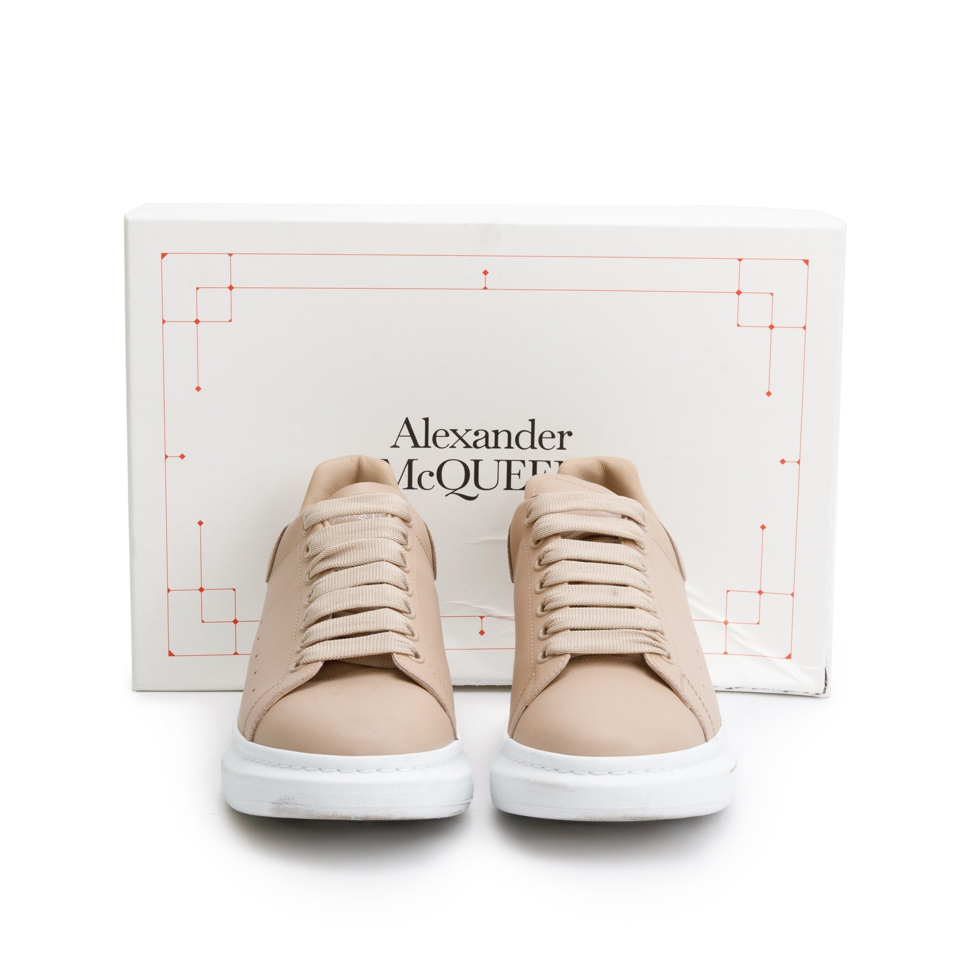 Alexander McQueen Beige Calfskin Leather Oversized Sneakers, Size 42 w/ Box