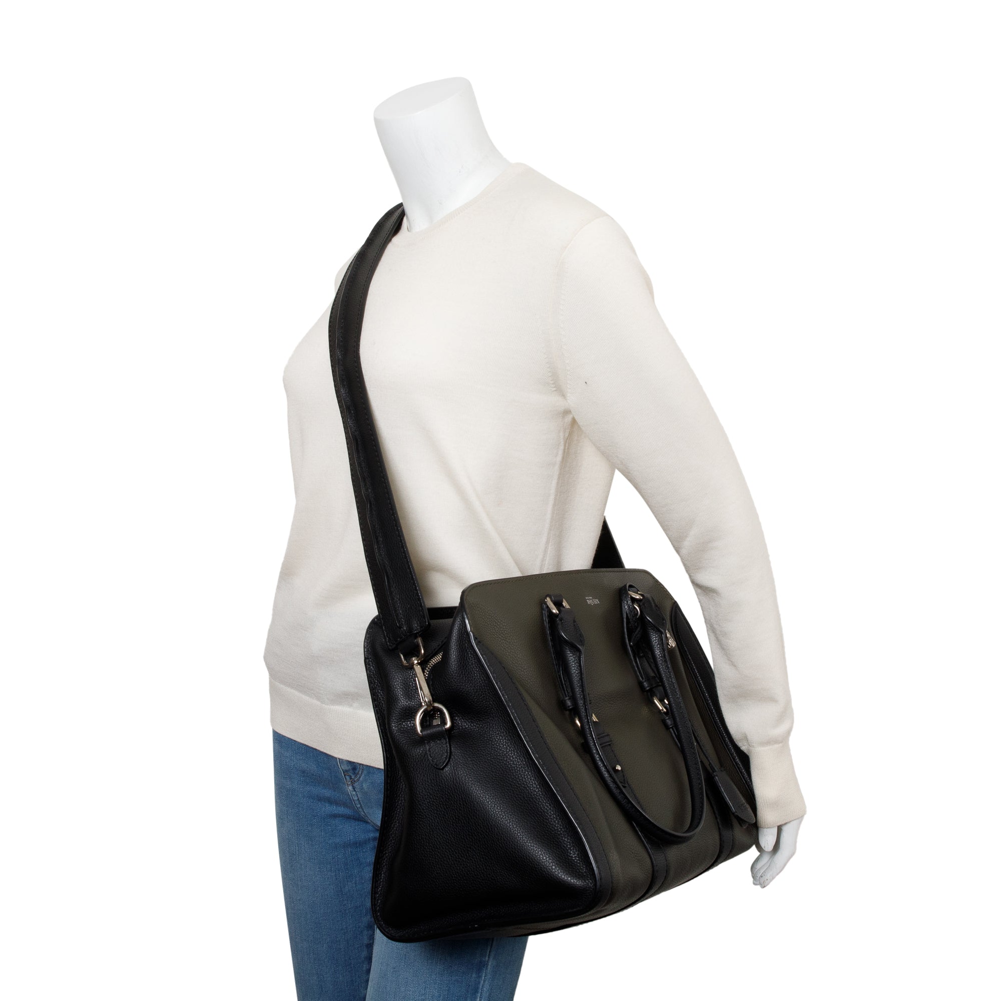 Alexander McQueen Black Calfskin Leather Large Padlock Zip Around Tote w/ Strap