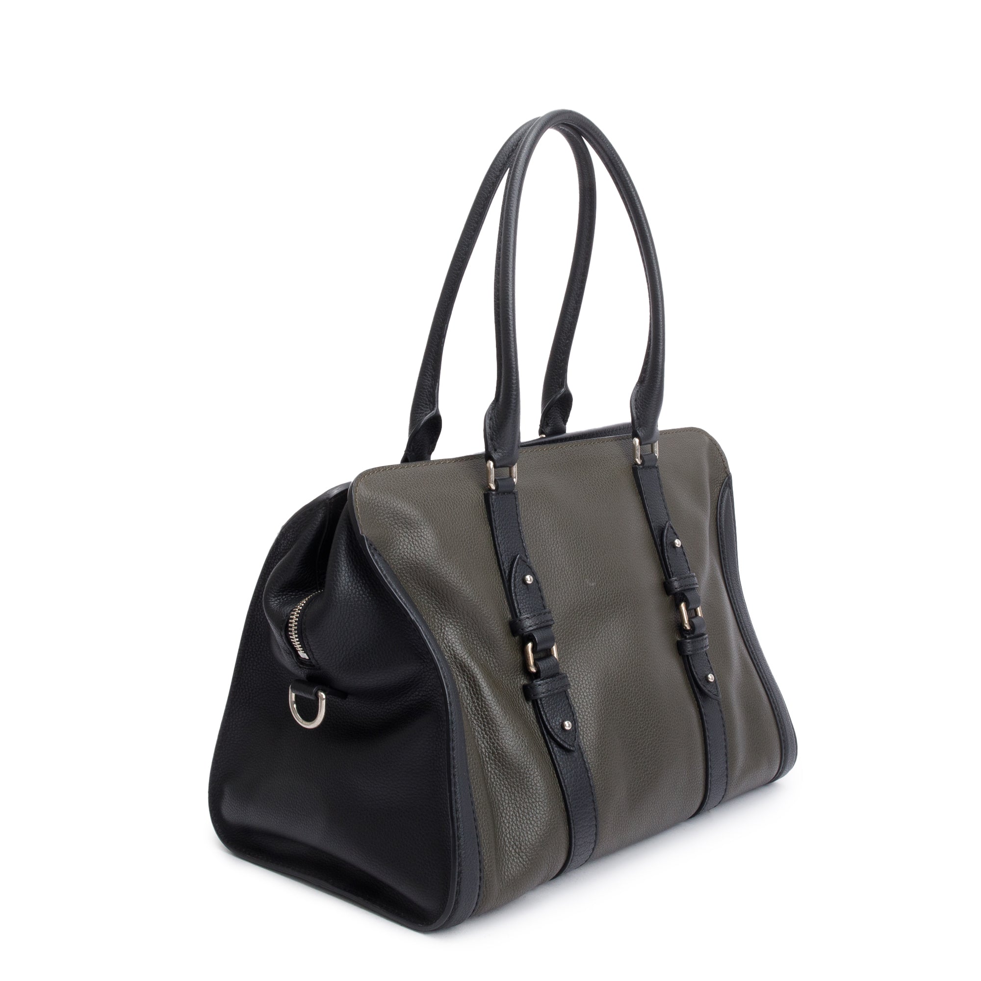 Alexander McQueen Black Calfskin Leather Large Padlock Zip Around Tote w/ Strap