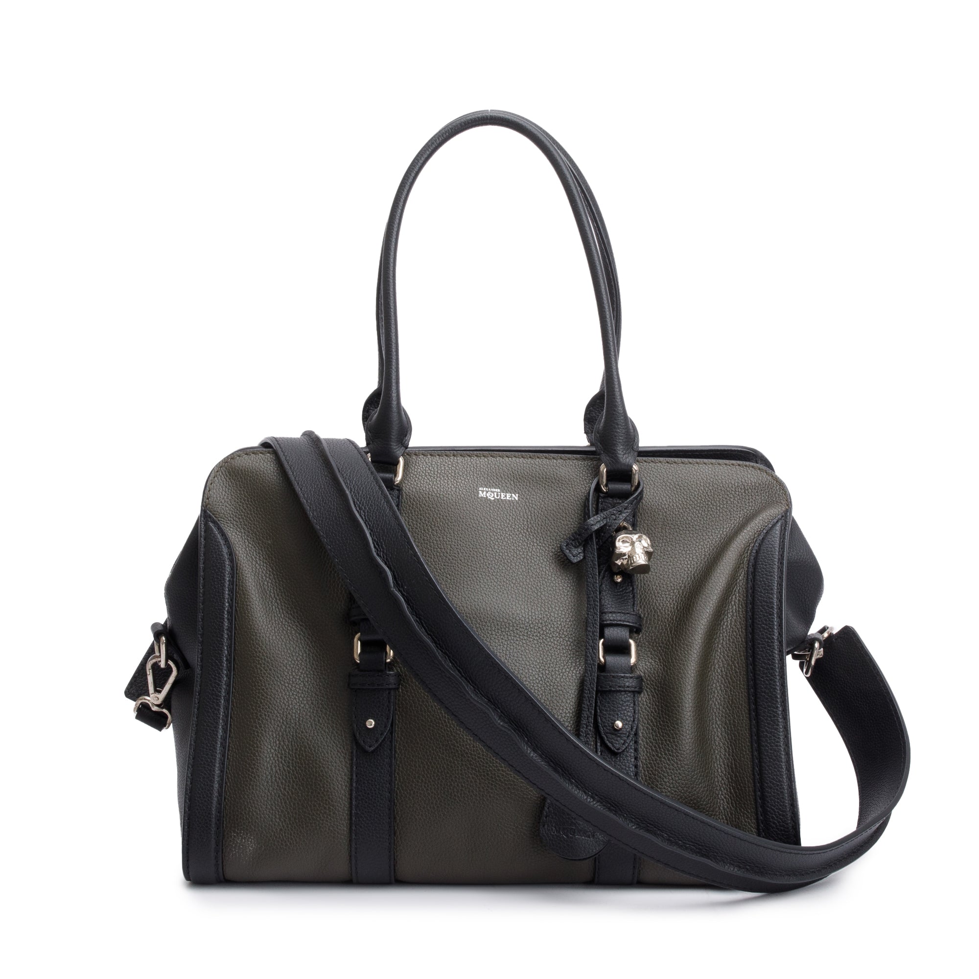 Alexander McQueen Black Calfskin Leather Large Padlock Zip Around Tote w/ Strap