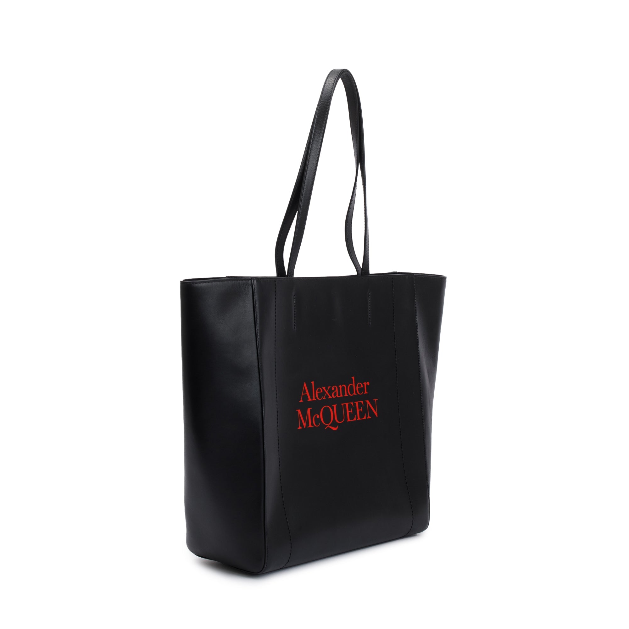 Alexander McQueen Black Calfskin Leather Signature Logo Shopper Tote