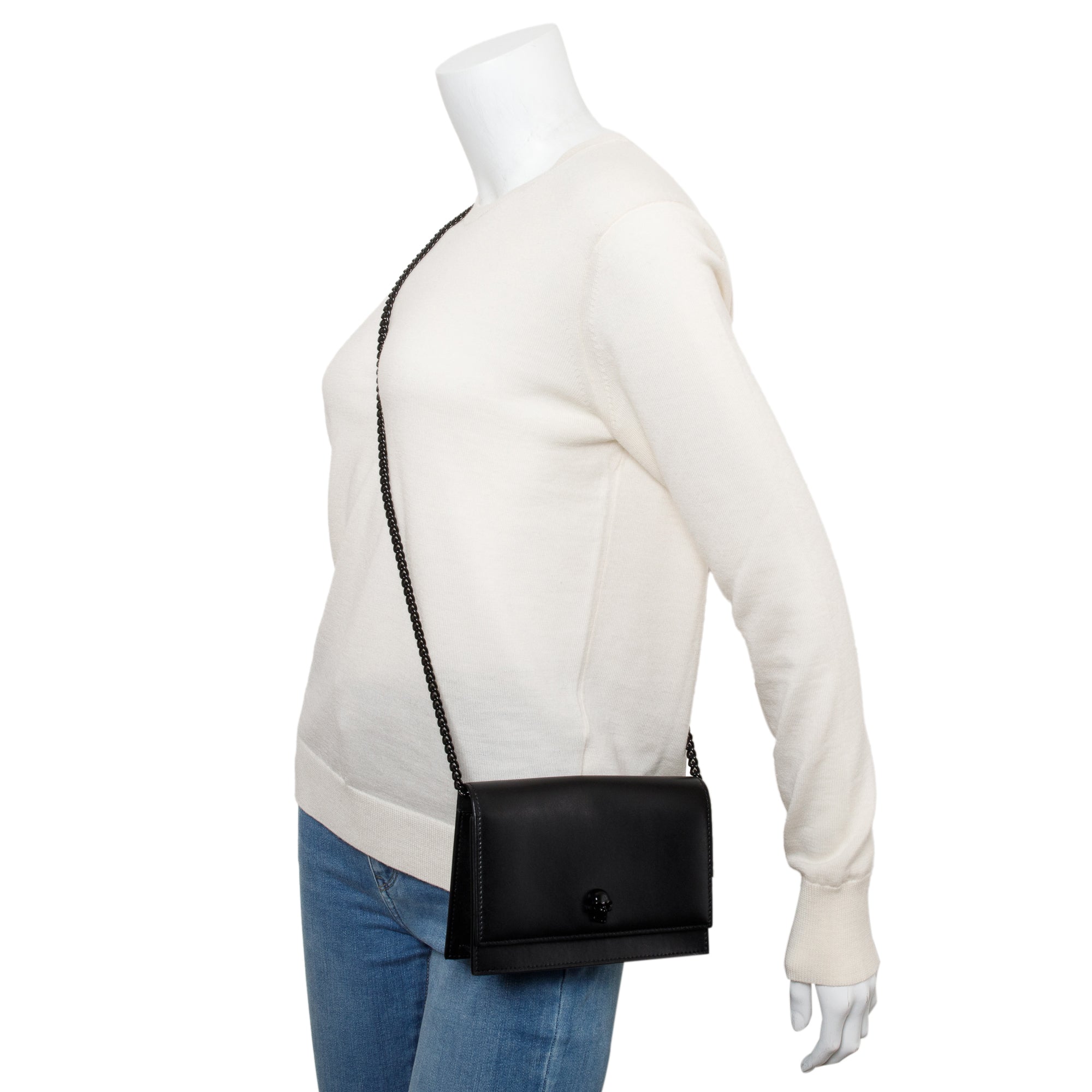 Alexander McQueen Black Calfskin Leather Small Skull Chain Bag