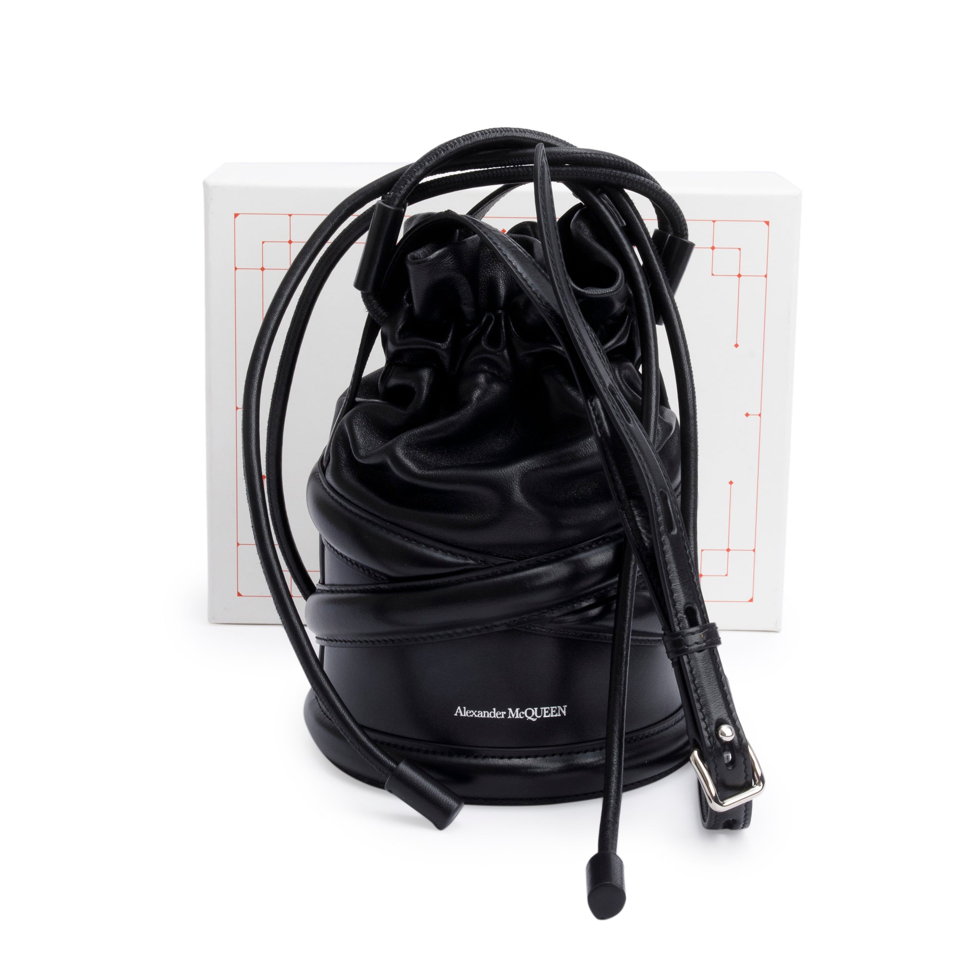 Alexander McQueen Black Calfskin Leather The Soft Curve Bucket Bag w/ Box
