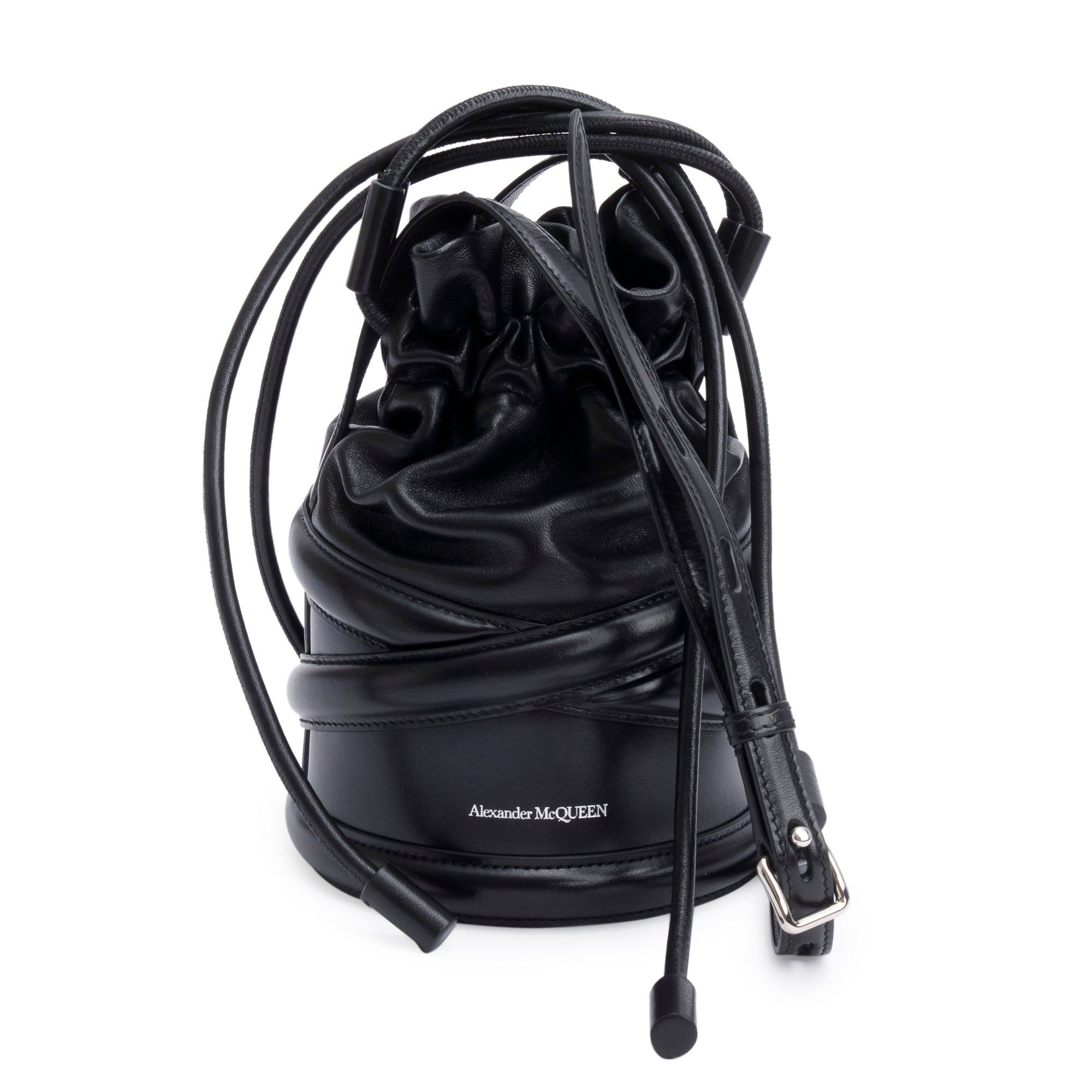 Alexander McQueen Black Calfskin Leather The Soft Curve Bucket Bag w/ Box