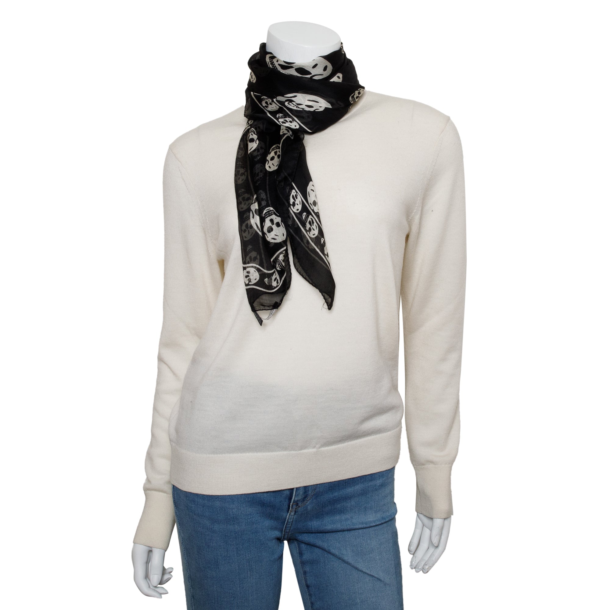 Alexander McQueen Black Skull Printed Silk Scarf