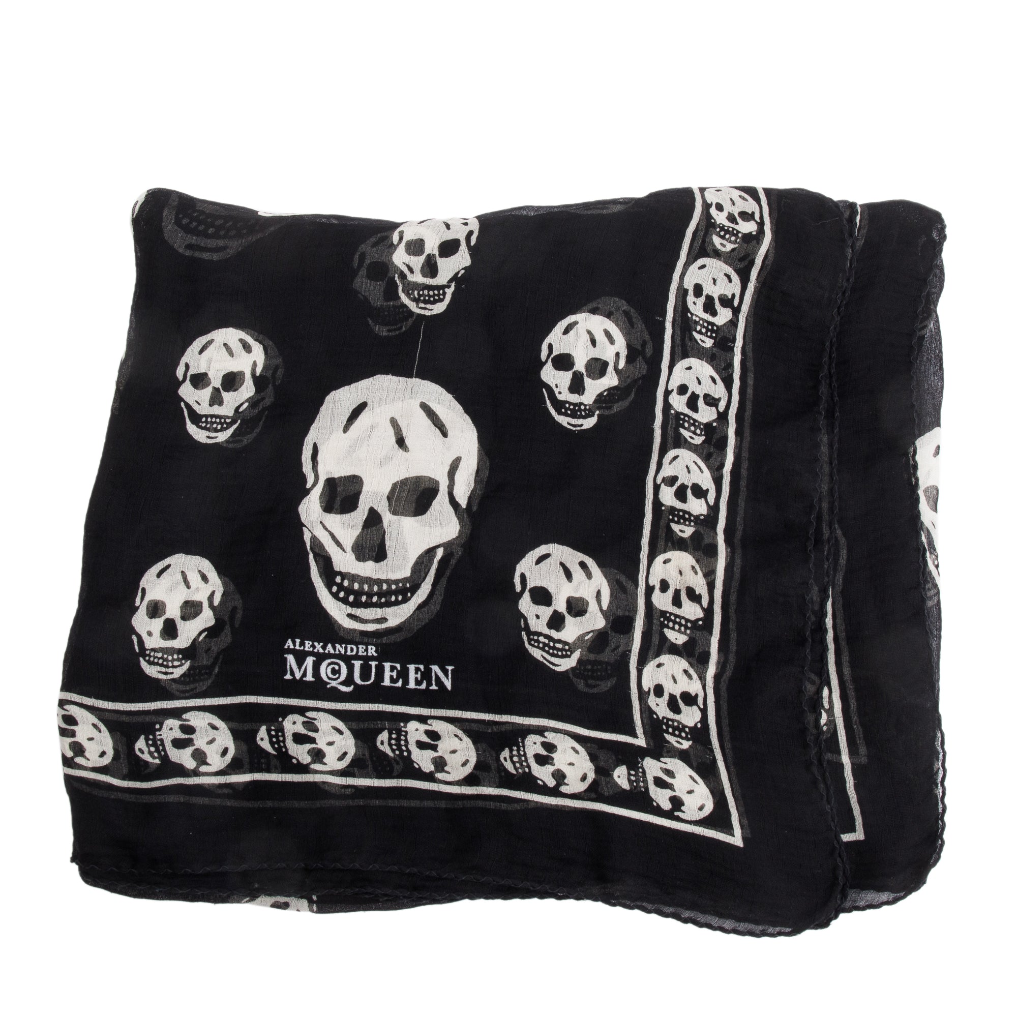 Alexander McQueen Black Skull Printed Silk Scarf
