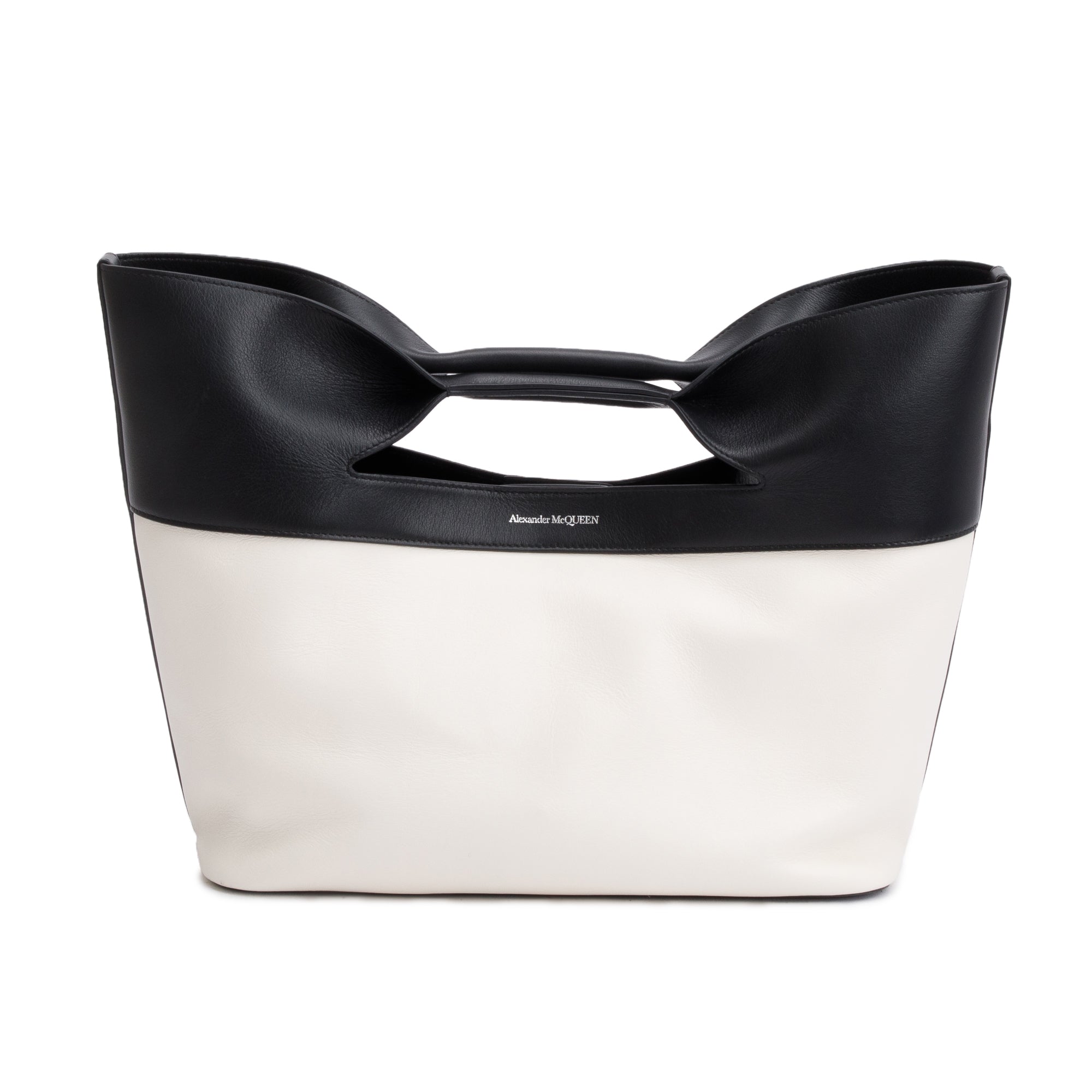 Alexander McQueen Black & White Calfskin Leather Large Bow Tote w/ Pouch