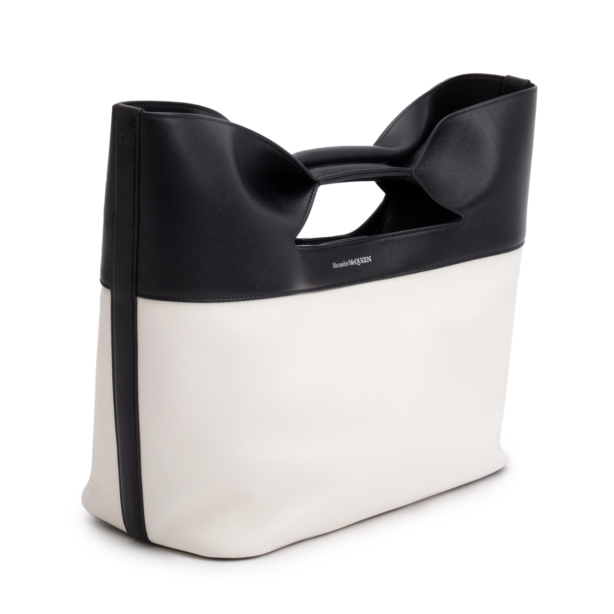 Alexander McQueen Black & White Calfskin Leather Large Bow Tote w/ Pouch