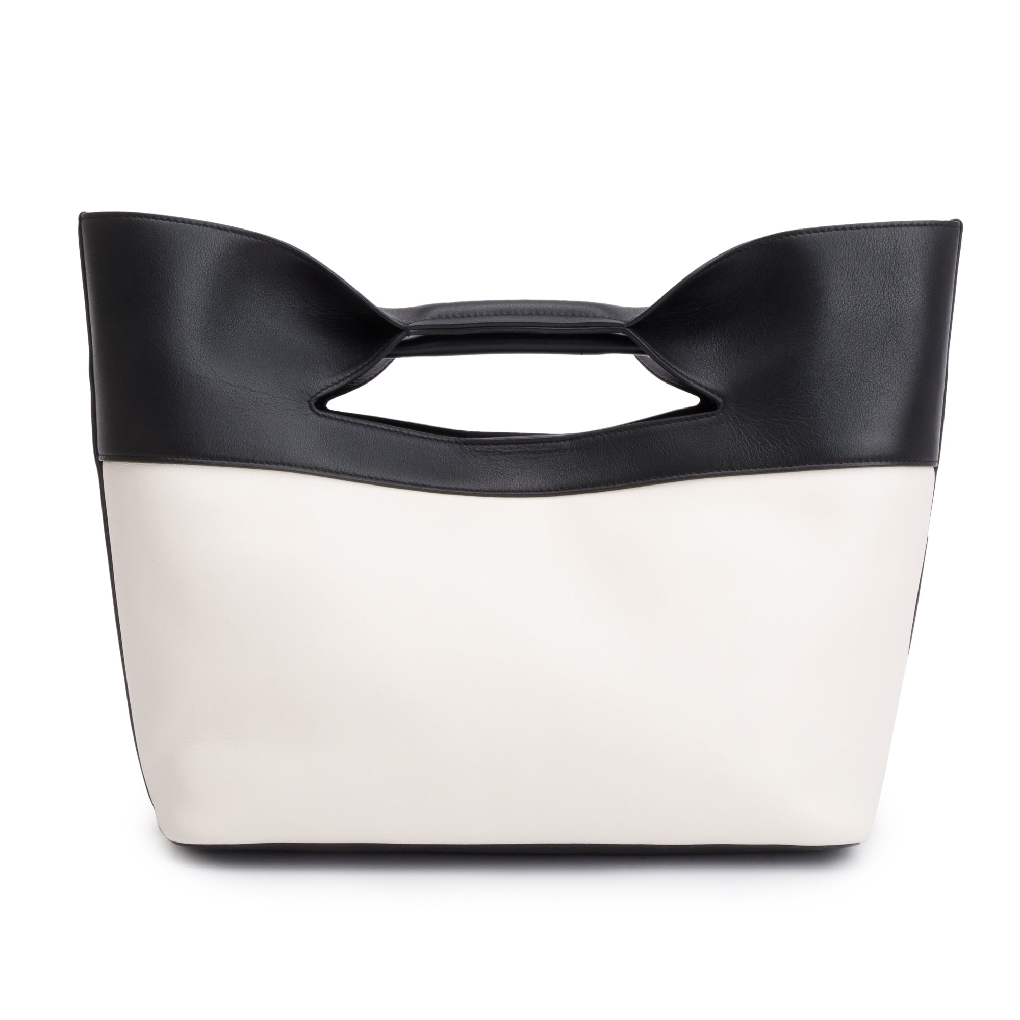 Alexander McQueen Black & White Calfskin Leather Large Bow Tote w/ Pouch
