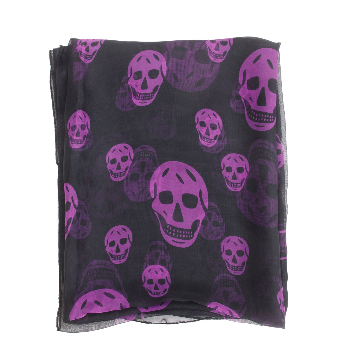 Alexander McQueen Black/Purple Skull Printed Silk Scarf