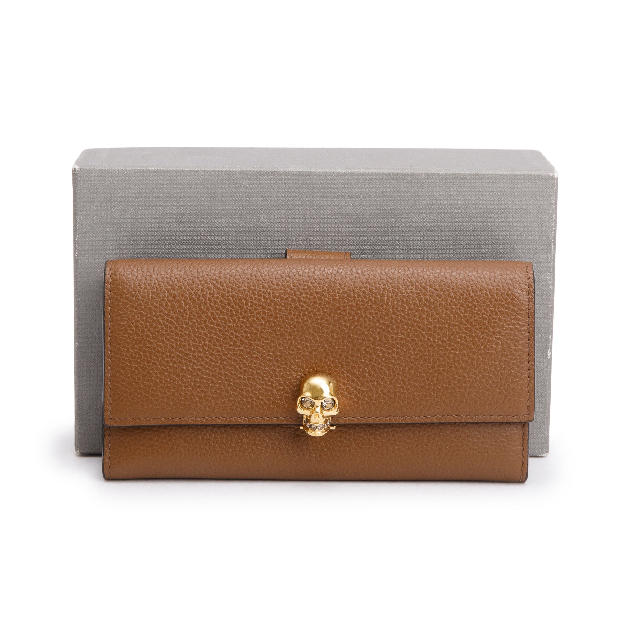 Alexander McQueen Brown Leather Skull Continental Wallet w/ Box