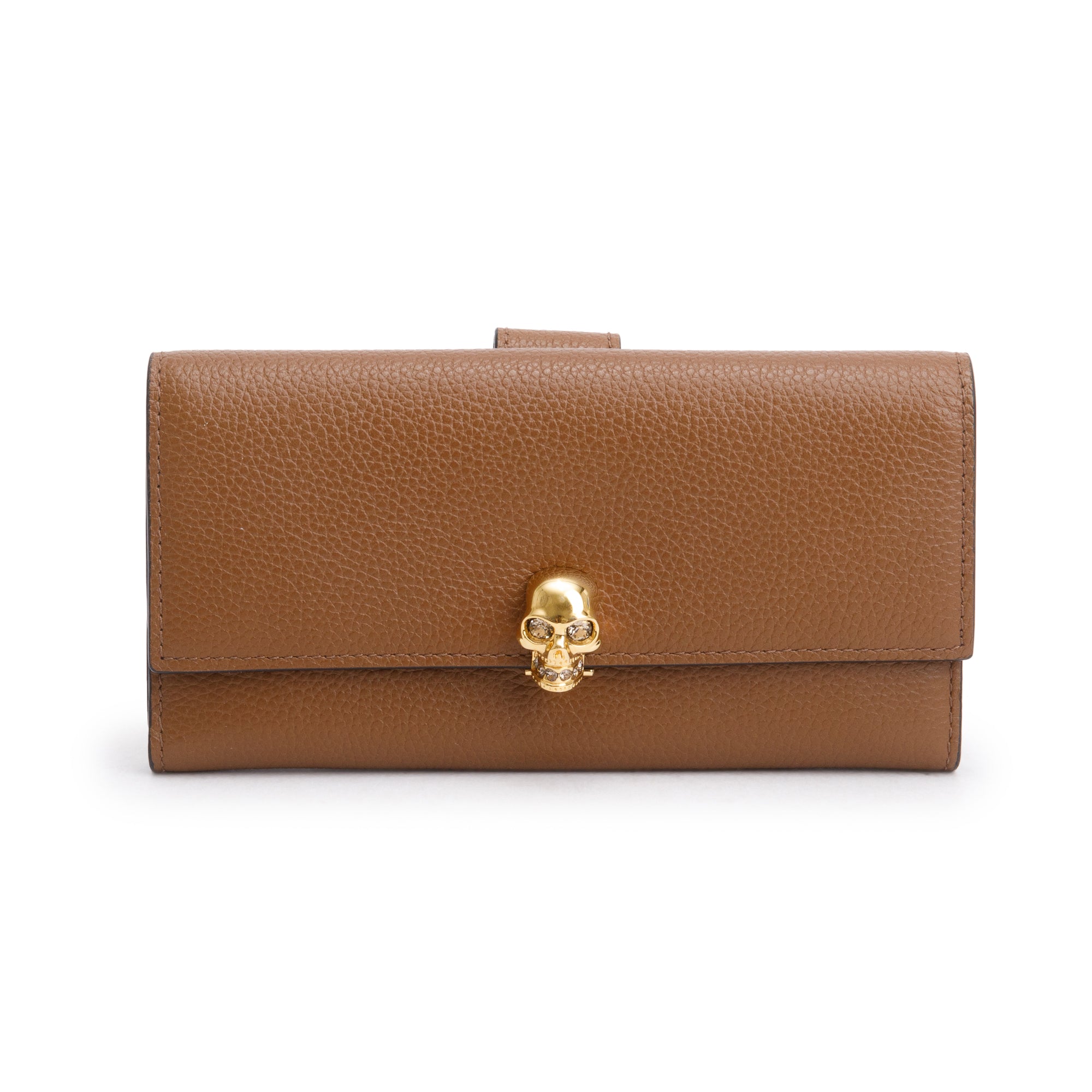 Alexander McQueen Brown Leather Skull Continental Wallet w/ Box