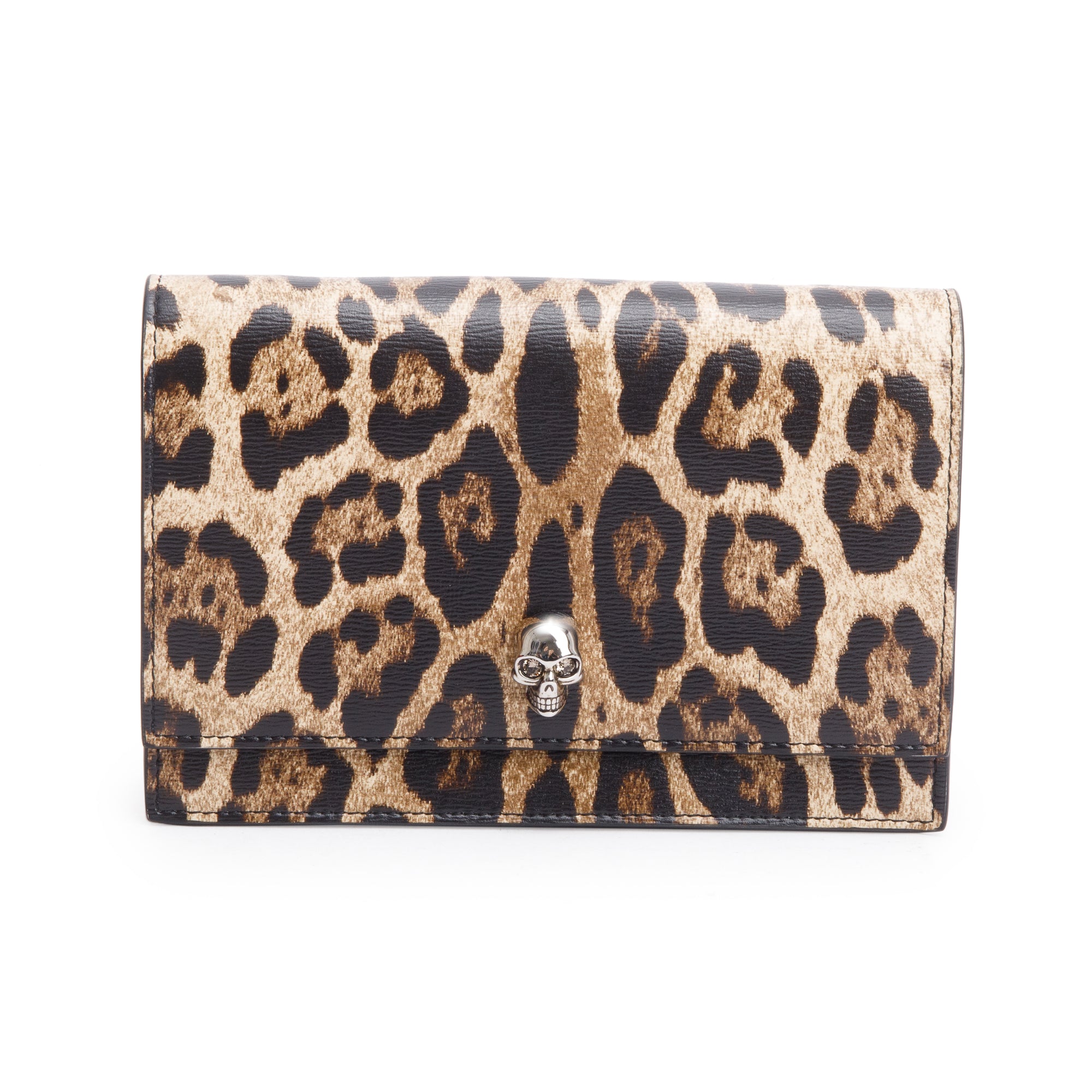 Alexander McQueen Brown Leopard Print Small Skull Chain Bag