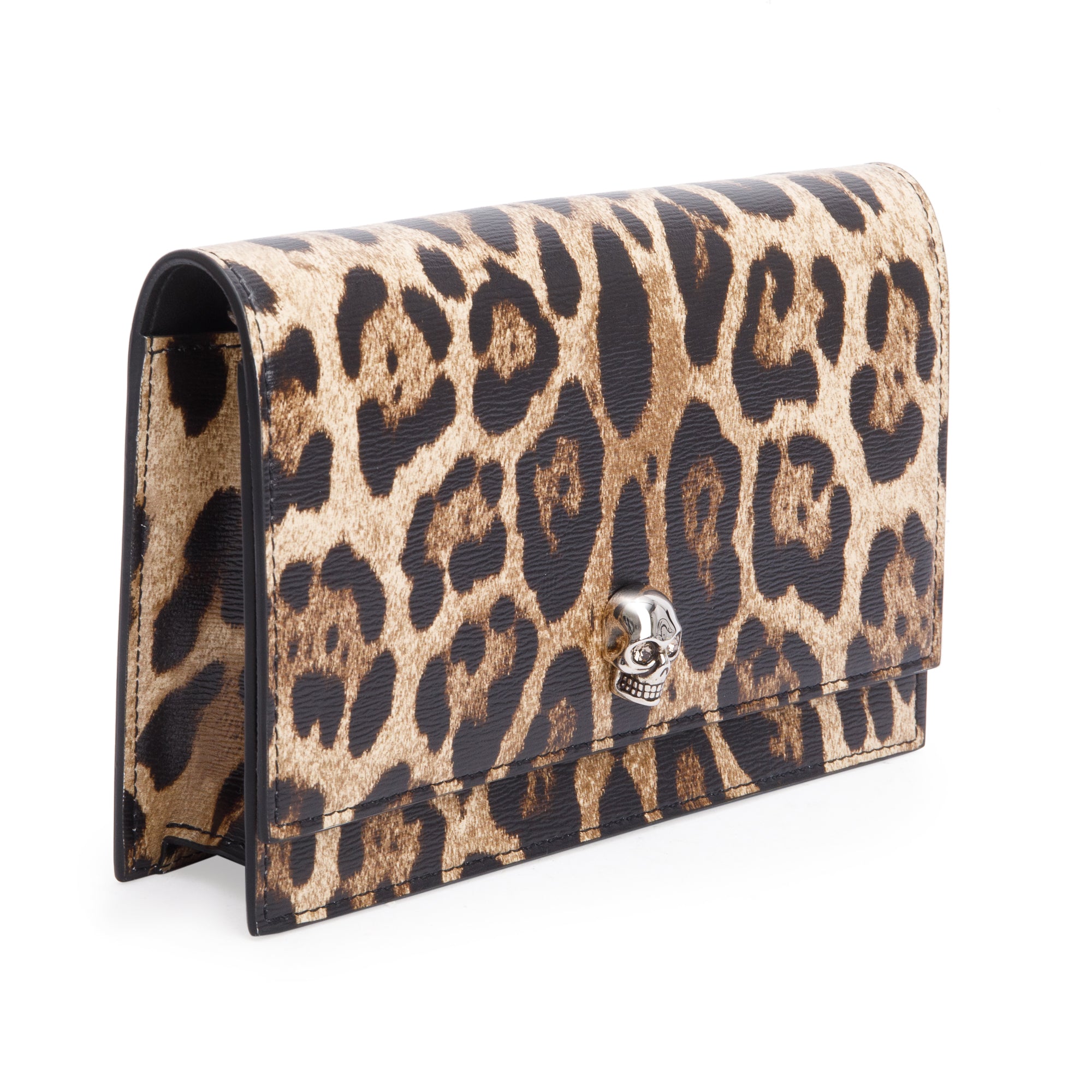 Alexander McQueen Brown Leopard Print Small Skull Chain Bag