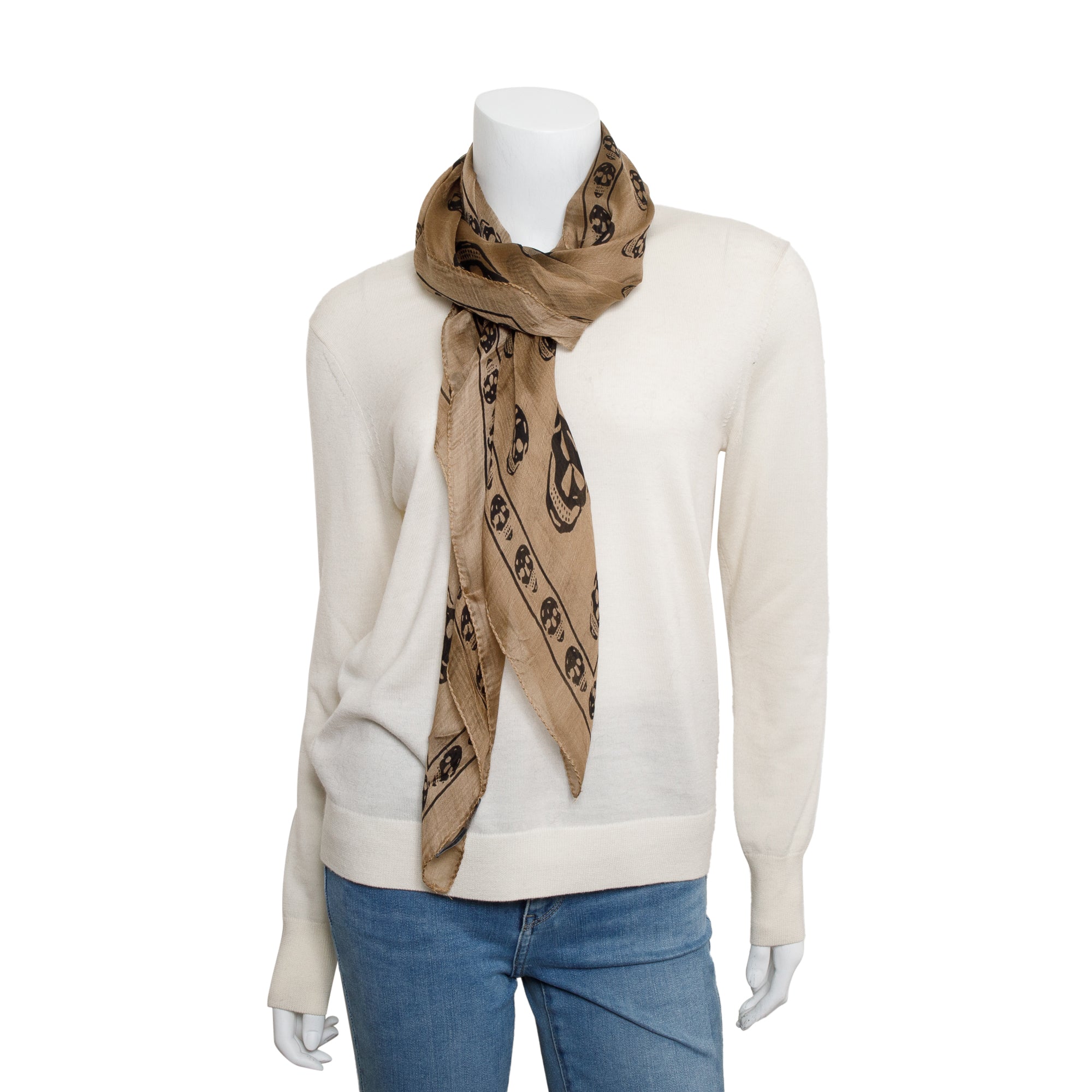 Alexander McQueen Brown Skull Printed Silk Scarf