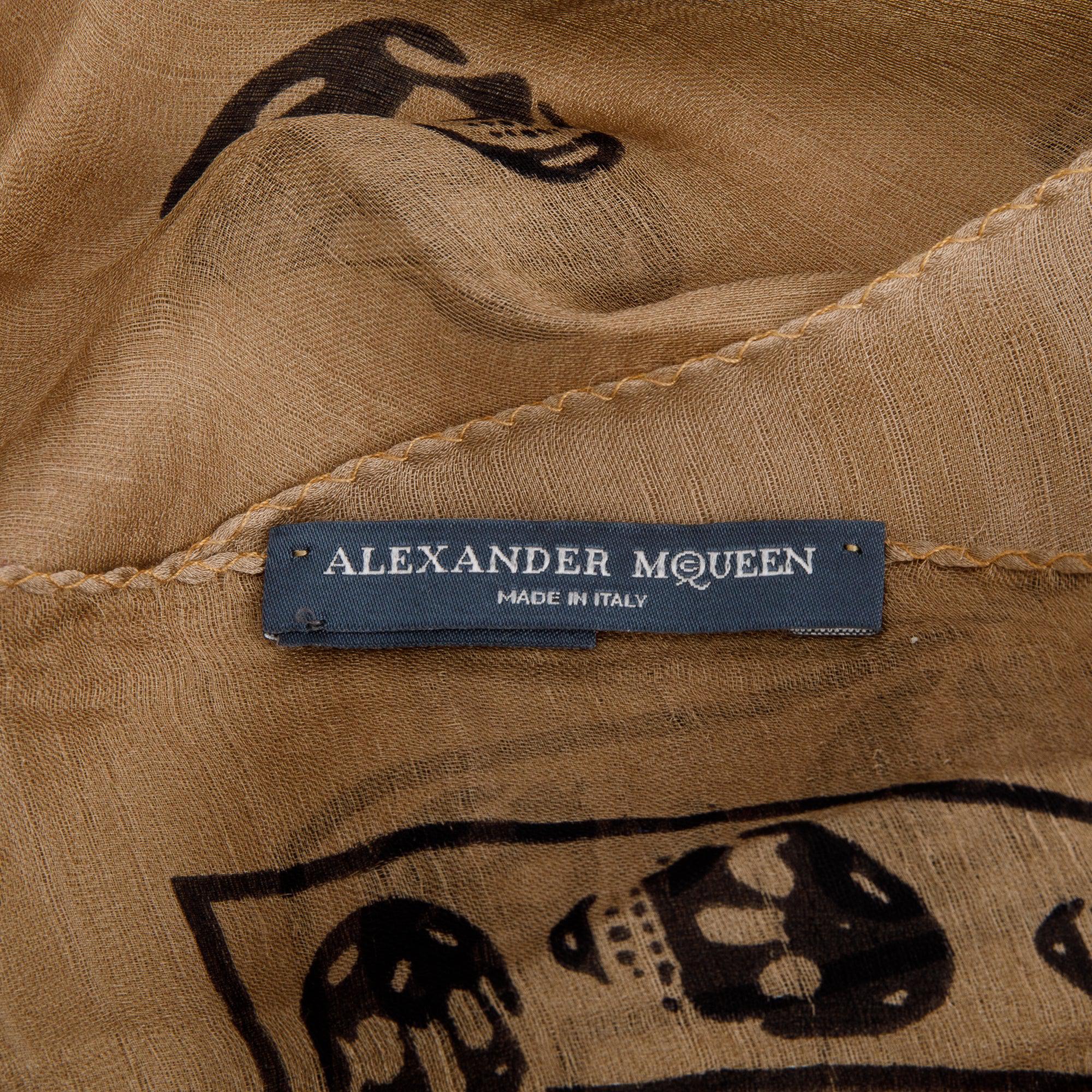 Alexander McQueen Brown Skull Printed Silk Scarf