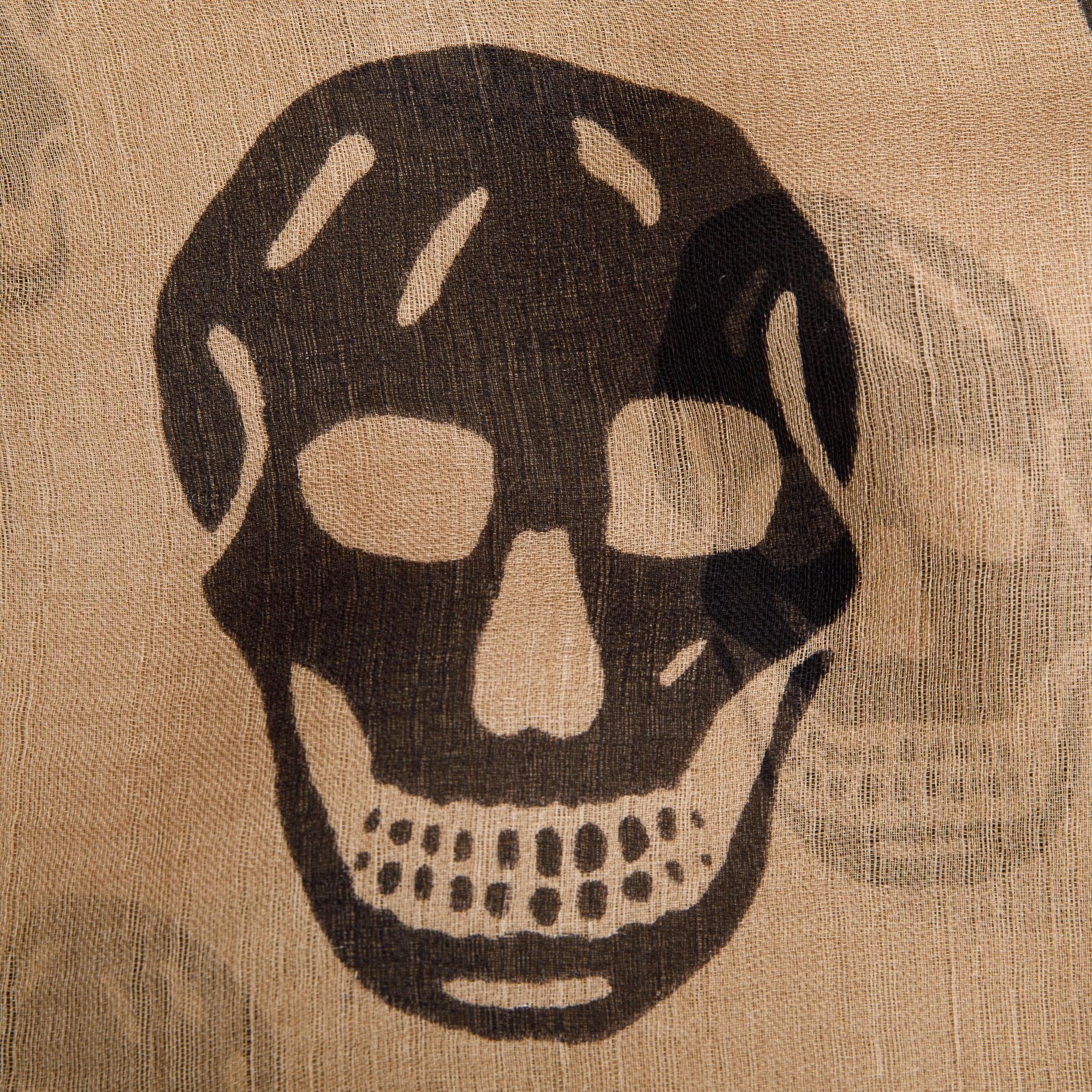 Alexander McQueen Brown Skull Printed Silk Scarf