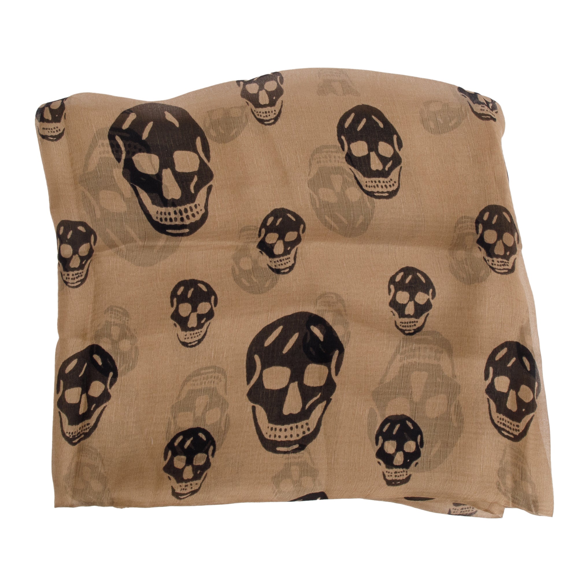 Alexander McQueen Brown Skull Printed Silk Scarf